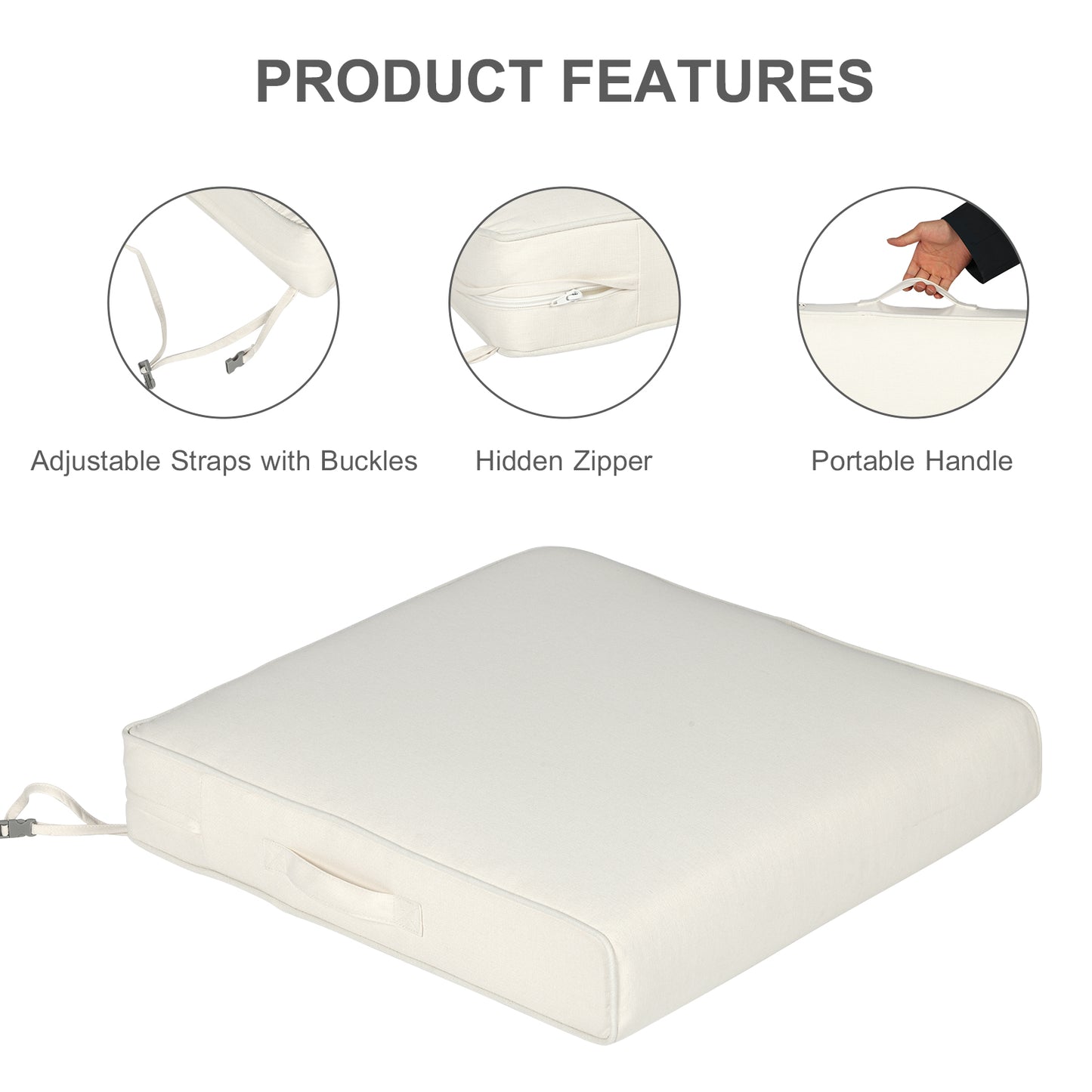 Outdoor Chair Cushions Set of 2 with Handle and Ties, Water Resistant Patio Seat Pads, Ivory Aoodor