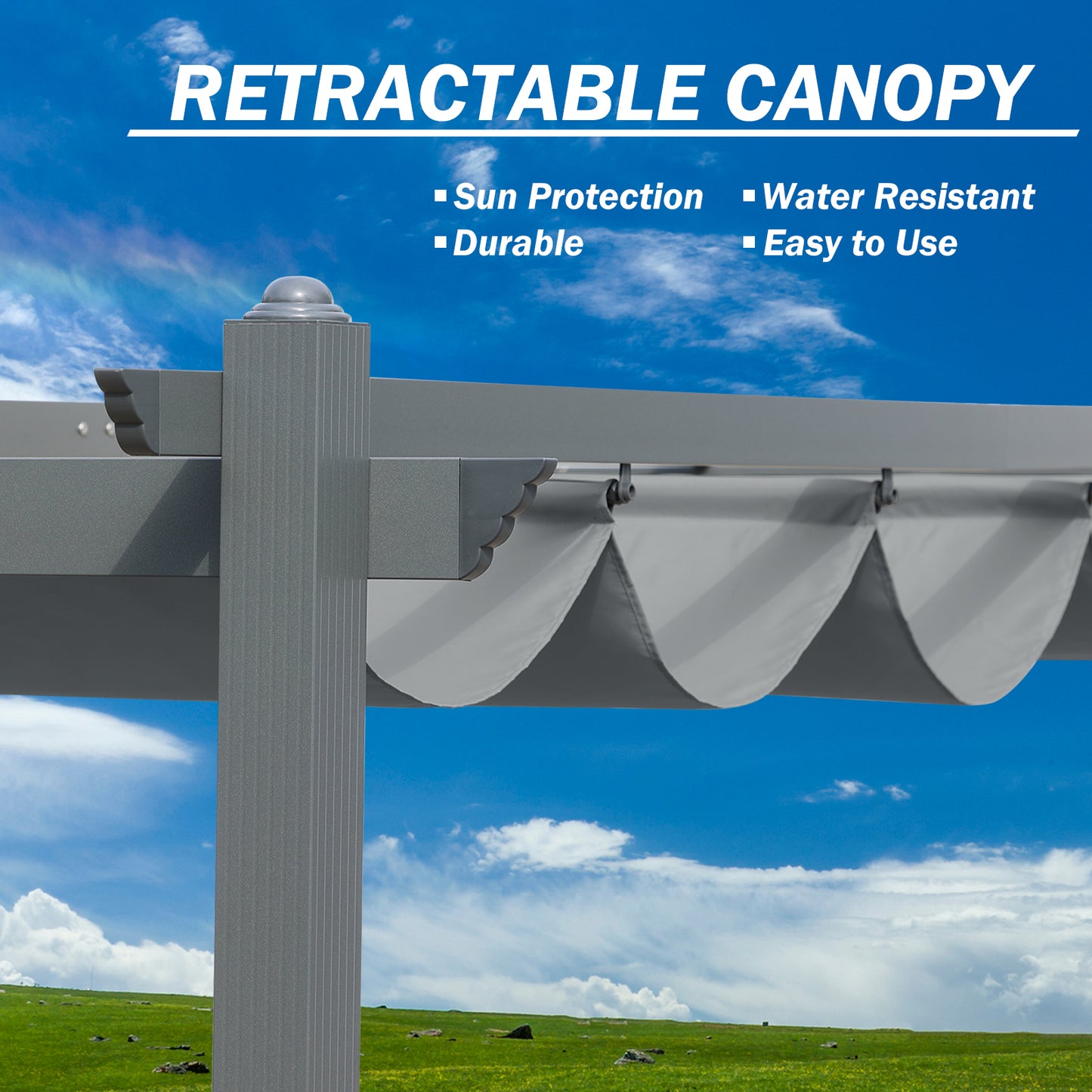 12x20 ft. Outdoor Pergola with Retractable Shade Canopy, Aluminum Frame, Roller Shade Curtain