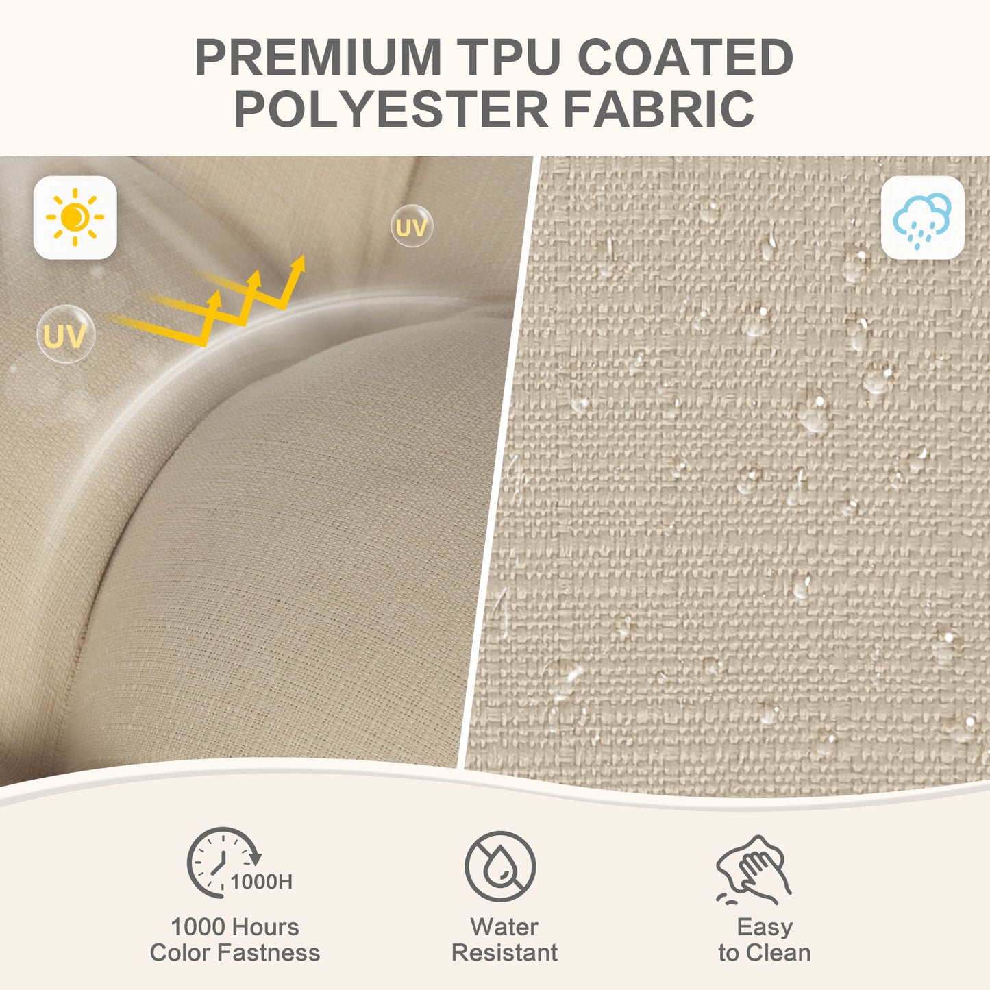 19x19x5 Inch Tufted Outdoor Chair Cushions, Water and Fade Resistant Polyester Dining Chair Pads with Ties - Khaki Aoodor