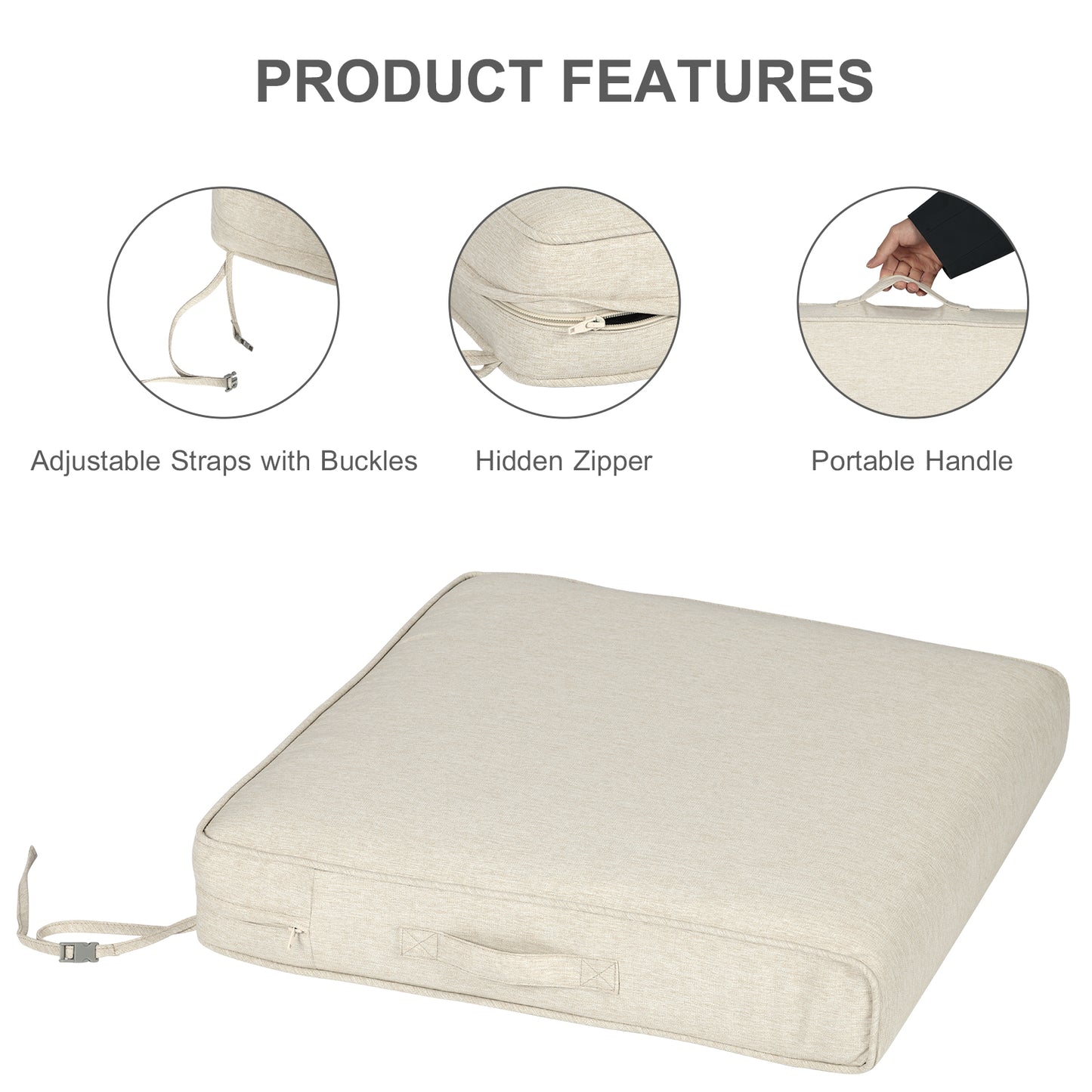 Outdoor Chair Cushions Set of 2 with Handle and Ties, Water Resistant Patio Seat Pads, Khaki Aoodor