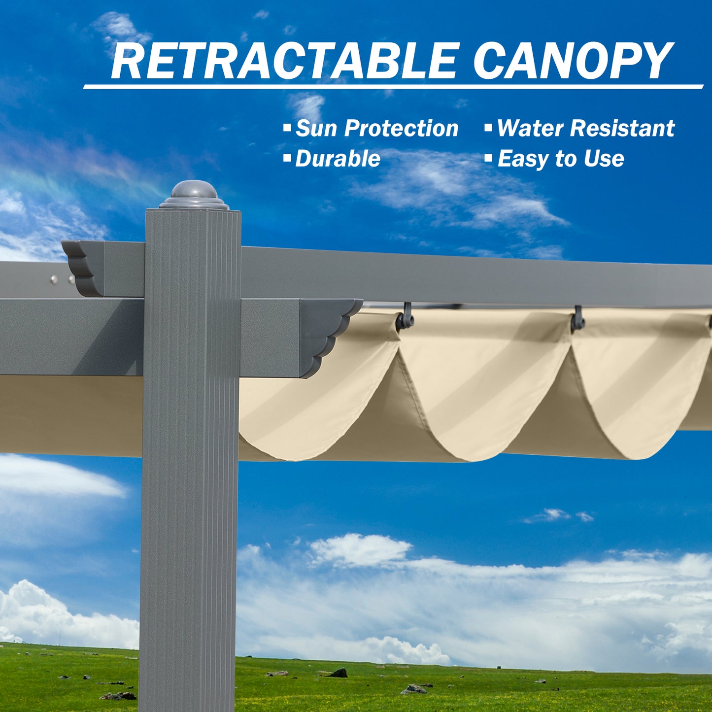 12x20 ft. Outdoor Pergola with Retractable Shade Canopy, Aluminum Frame, Roller Shade Curtain