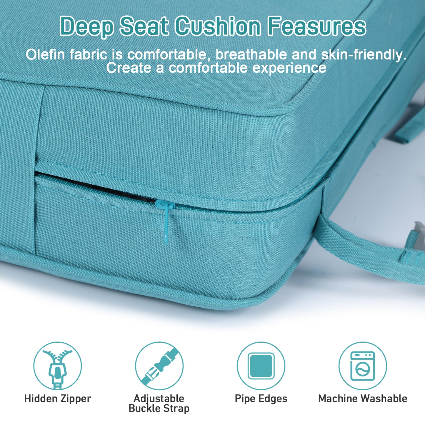Patio Deep Chair Cushion, 2 Back 2 Seater 2 Pillow, Blue