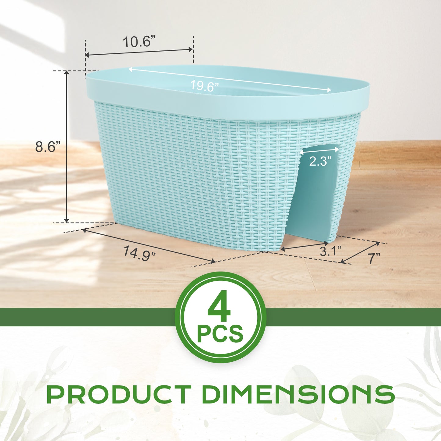 Aoodor Balcony Rattan Pattern Railing Planter Box with Drainage Holes and Adjustable Brackets Light Blue