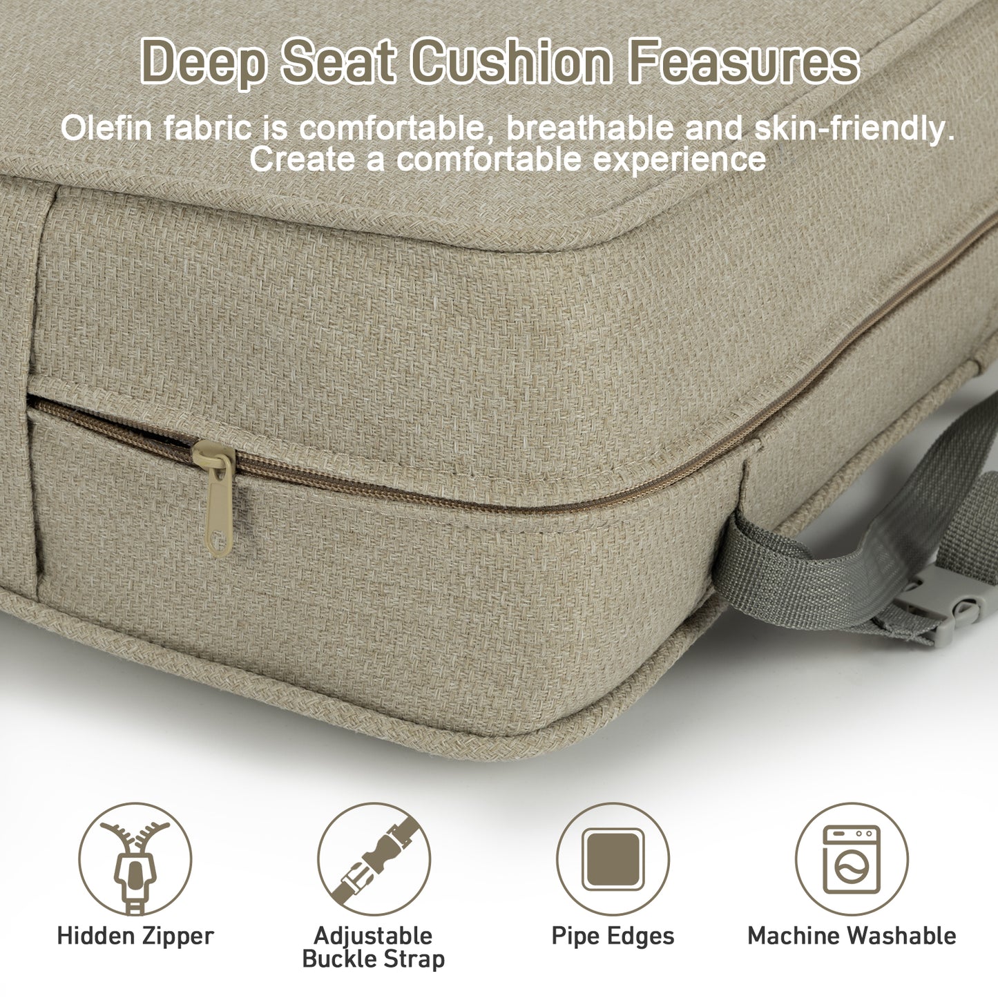 Patio Deep Chair Cushion, 2 Back 2 Seater 2 Pillow, Khaki Stripe