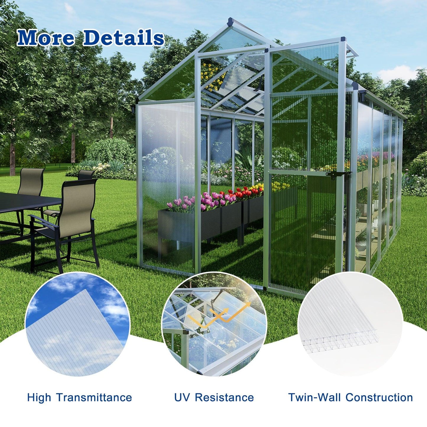 6 Pcs Polycarbonate Greenhouse Panels, Waterproof UV Protected Reinforced Sheets Aoodor