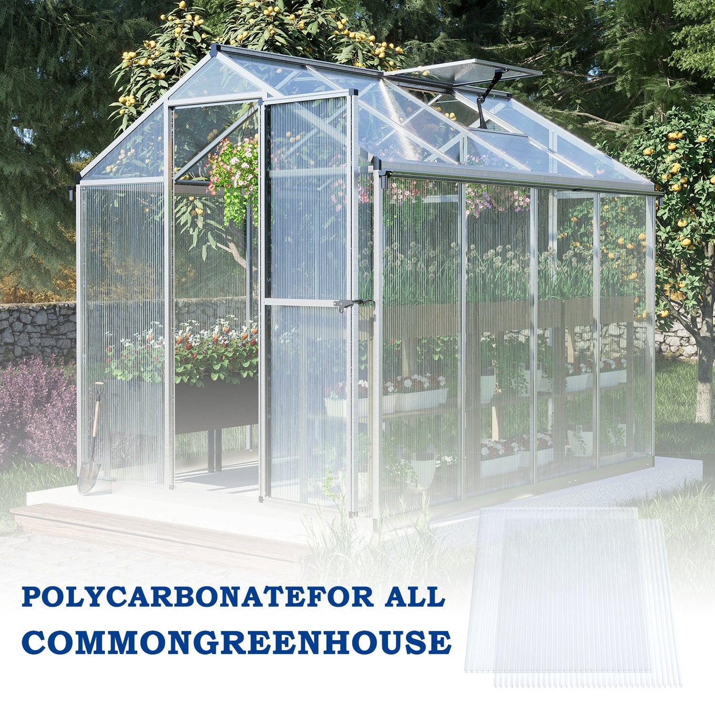 6 Pcs Polycarbonate Greenhouse Panels, Waterproof UV Protected Reinforced Sheets