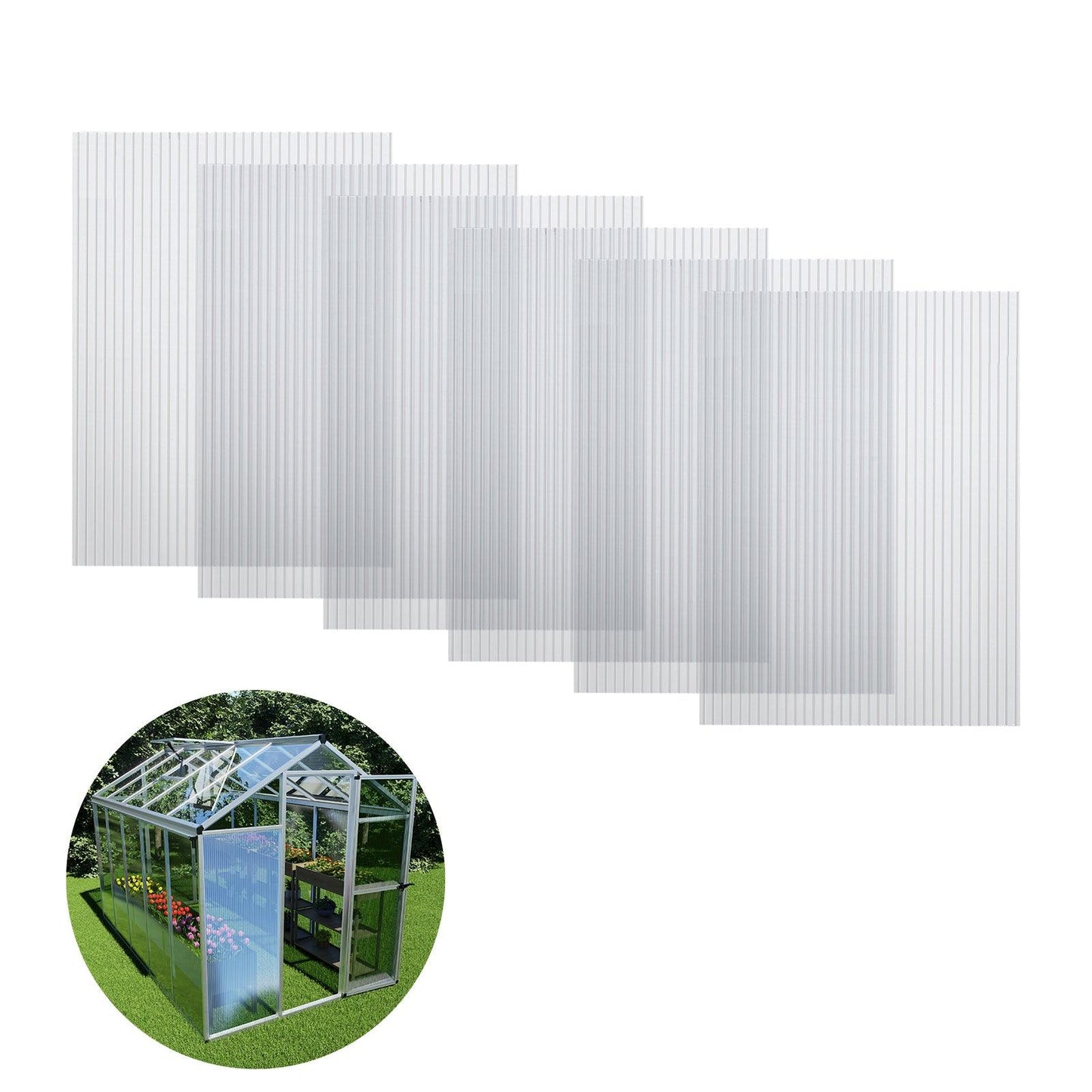 6 Pcs Polycarbonate Greenhouse Panels, Waterproof UV Protected Reinforced Sheets Aoodor