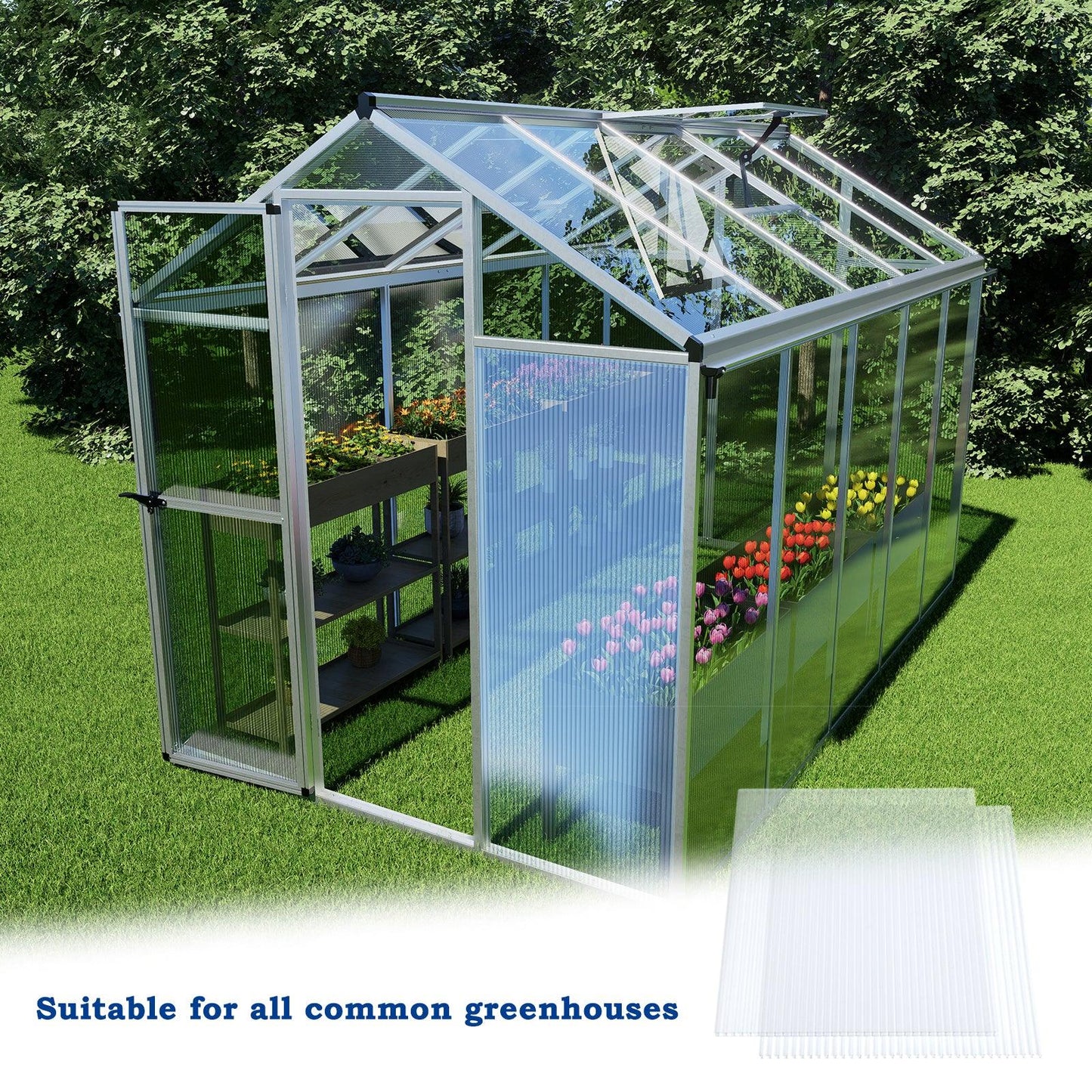 6 Pcs Polycarbonate Greenhouse Panels, Waterproof UV Protected Reinforced Sheets Aoodor