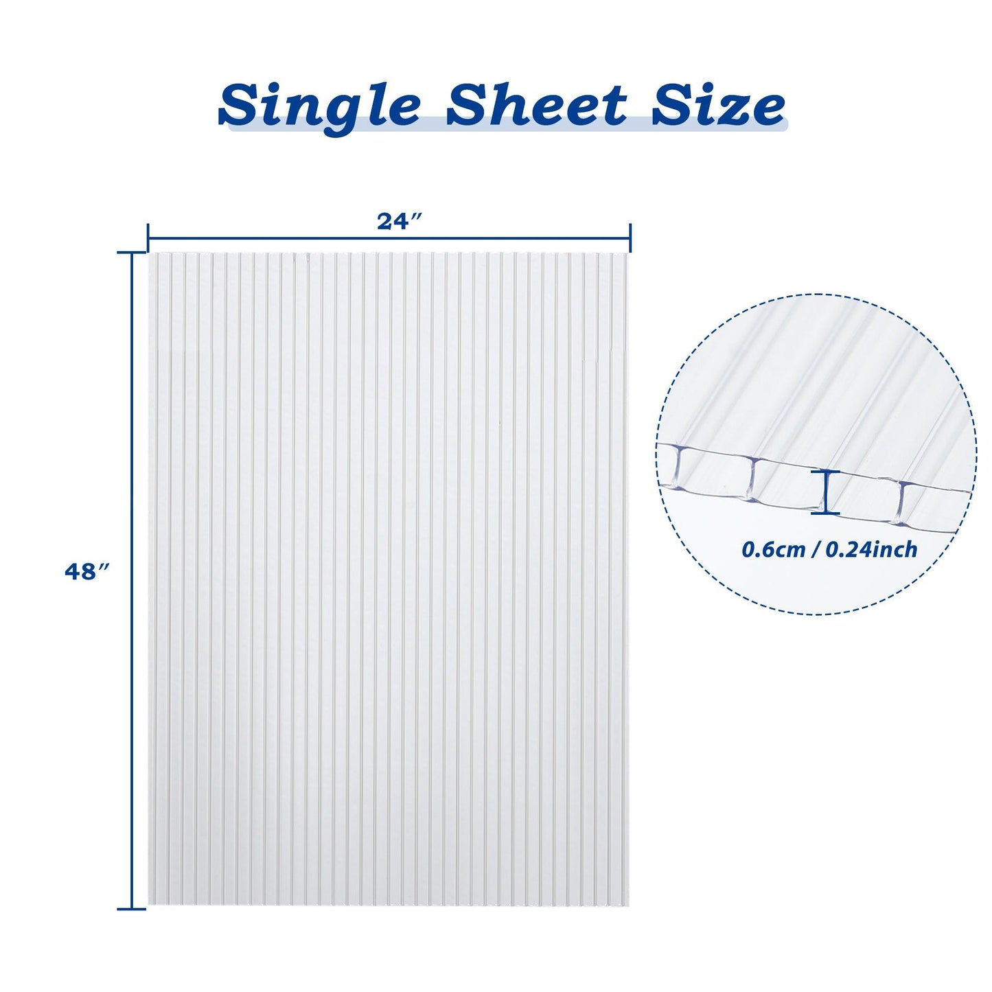 6 Pcs Polycarbonate Greenhouse Panels, Waterproof UV Protected Reinforced Sheets
