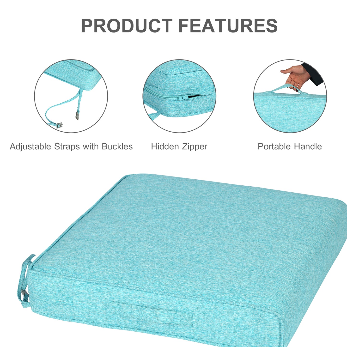 Outdoor Chair Cushions Set of 2 with Handle and Ties, Water Resistant Patio Seat Pads, Aruba Blue Aoodor