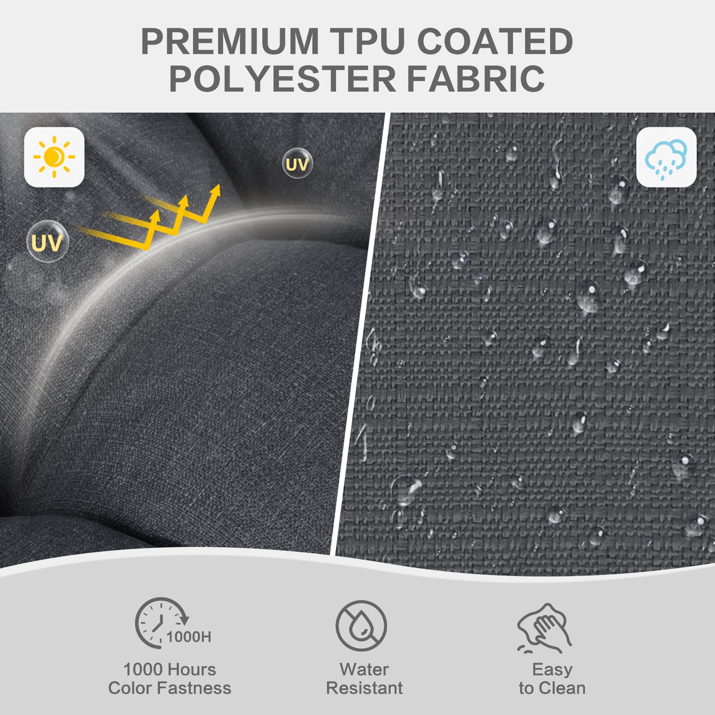 19x19x5 Inch Tufted Outdoor Chair Cushions, Water and Fade Resistant Polyester Dining Chair Pads with Ties - Dark Gray Aoodor