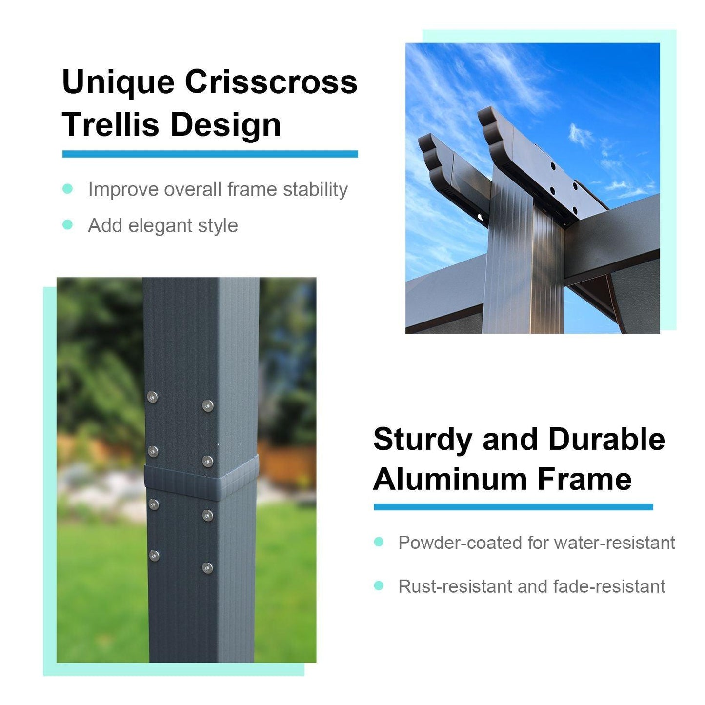 12 x 20 FT Outdoor Pergola with Retractable Shade Canopy, Aluminum Frame, Roller Shade Curtain- khaki/Charcoal Gray Aoodor