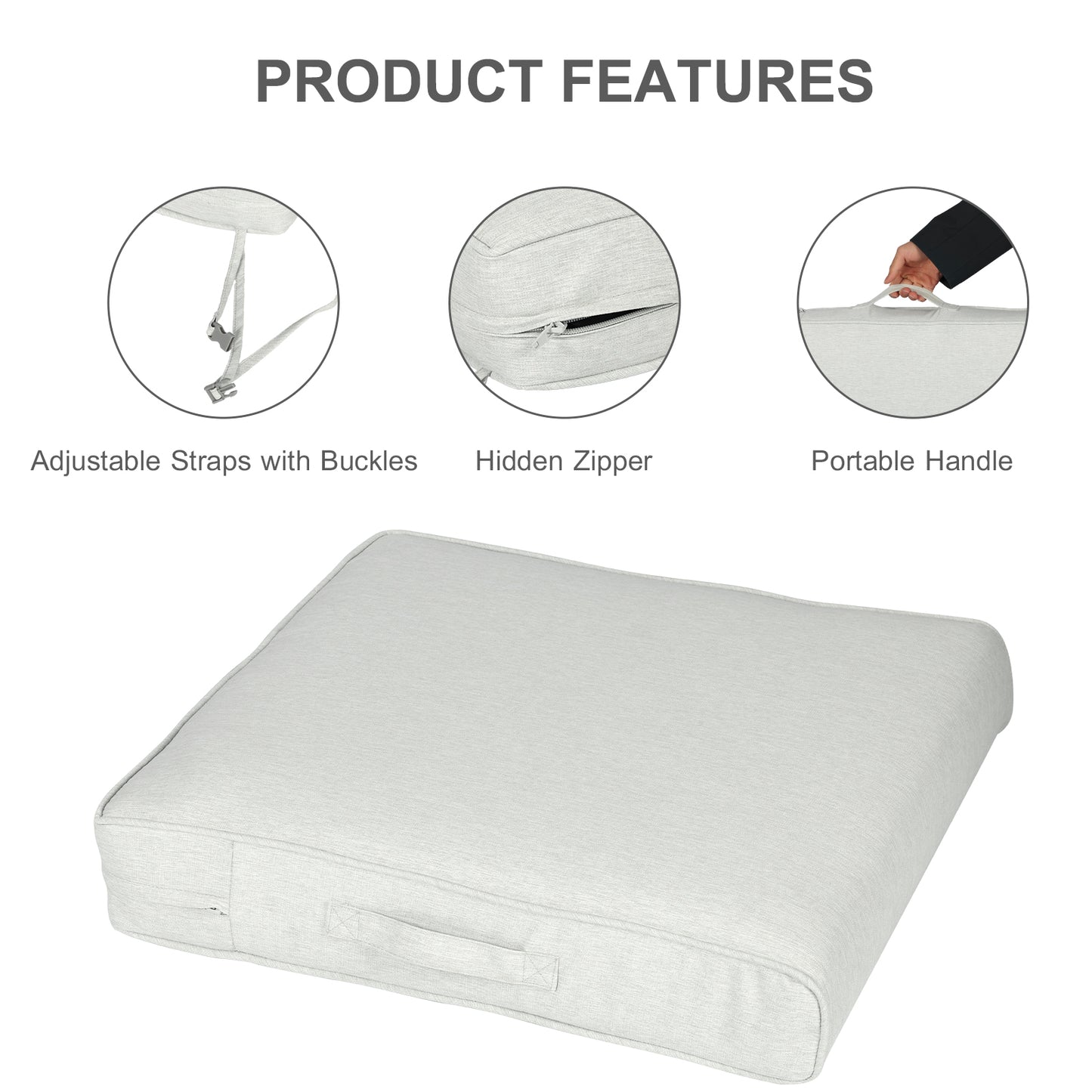 Outdoor Chair Cushions Set of 2 with Handle and Ties, Water Resistant Patio Seat Pads, Light Gray Aoodor