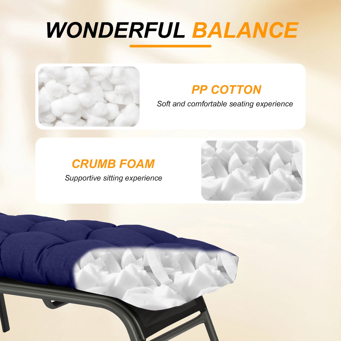 76"x22"x5.1" Polyester Tufted Chaise Lounge Cushion for Outdoor Wicker Chaise Lounge Use, 2 Packs - Dark Blue Aoodor