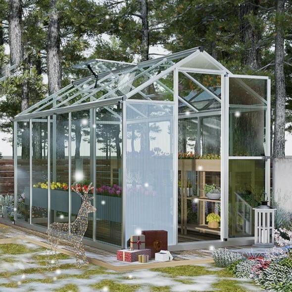 6' x 8' /6' x 10' Walk-in Polycarbonate Greenhouse with Roof Vent and Door lock, Aluminum Frame and Polycarbonate Panels- White/Black Aoodor LLC