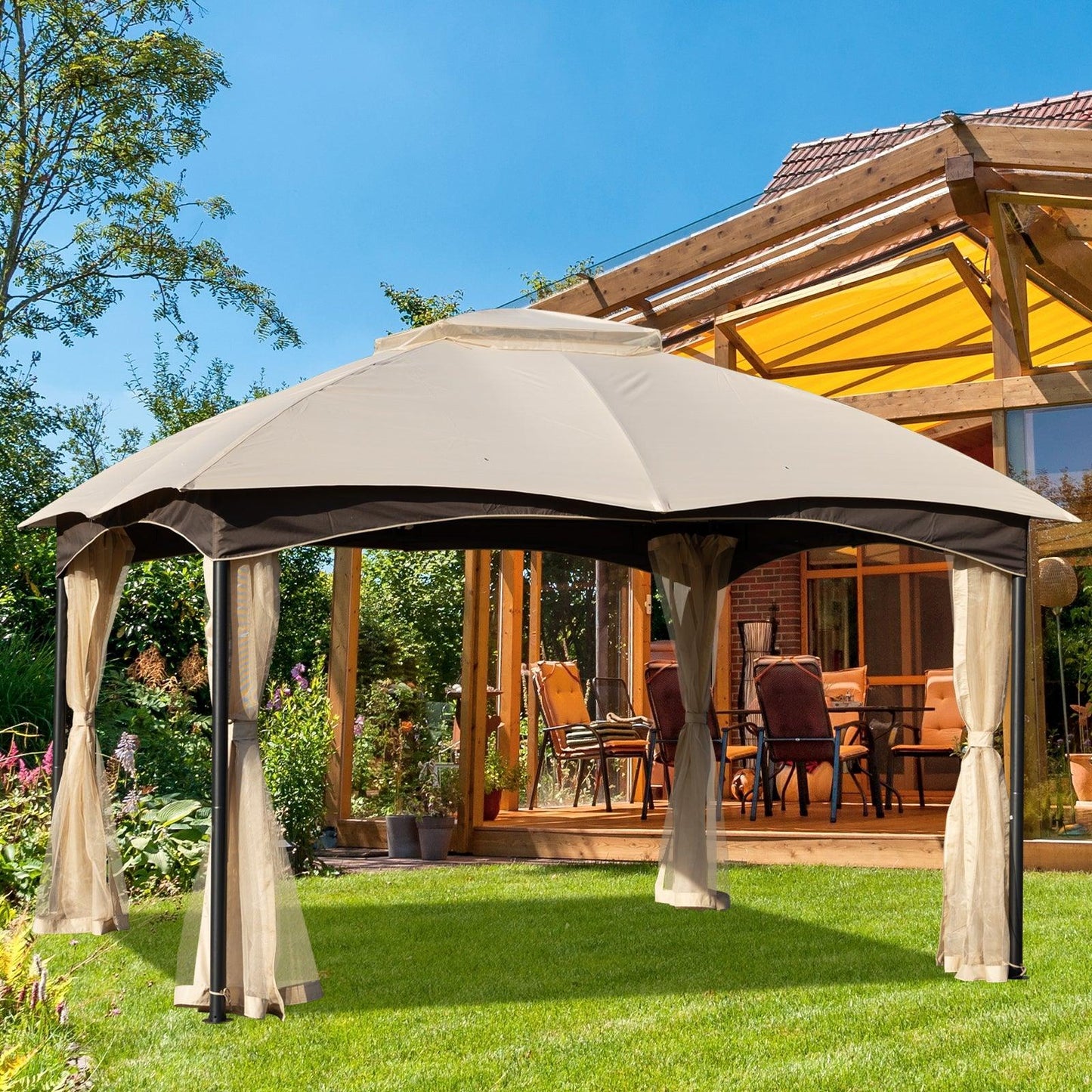 Patio Gazebo Metal Frame with Mesh Netting Canopy Top(canopy only)