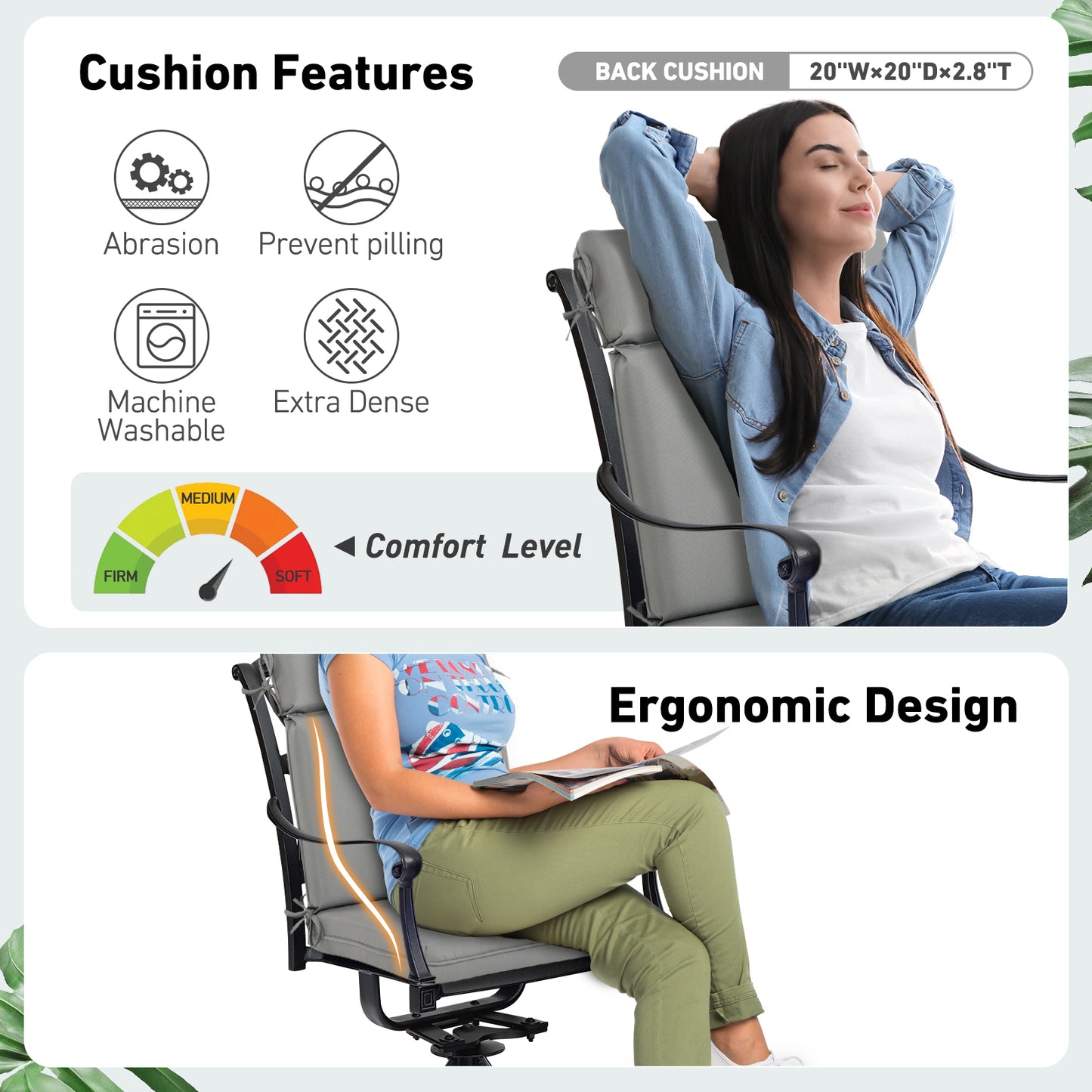 Outdoor Polyester High Back Dining Chair Cushion Set - Gray Aoodor