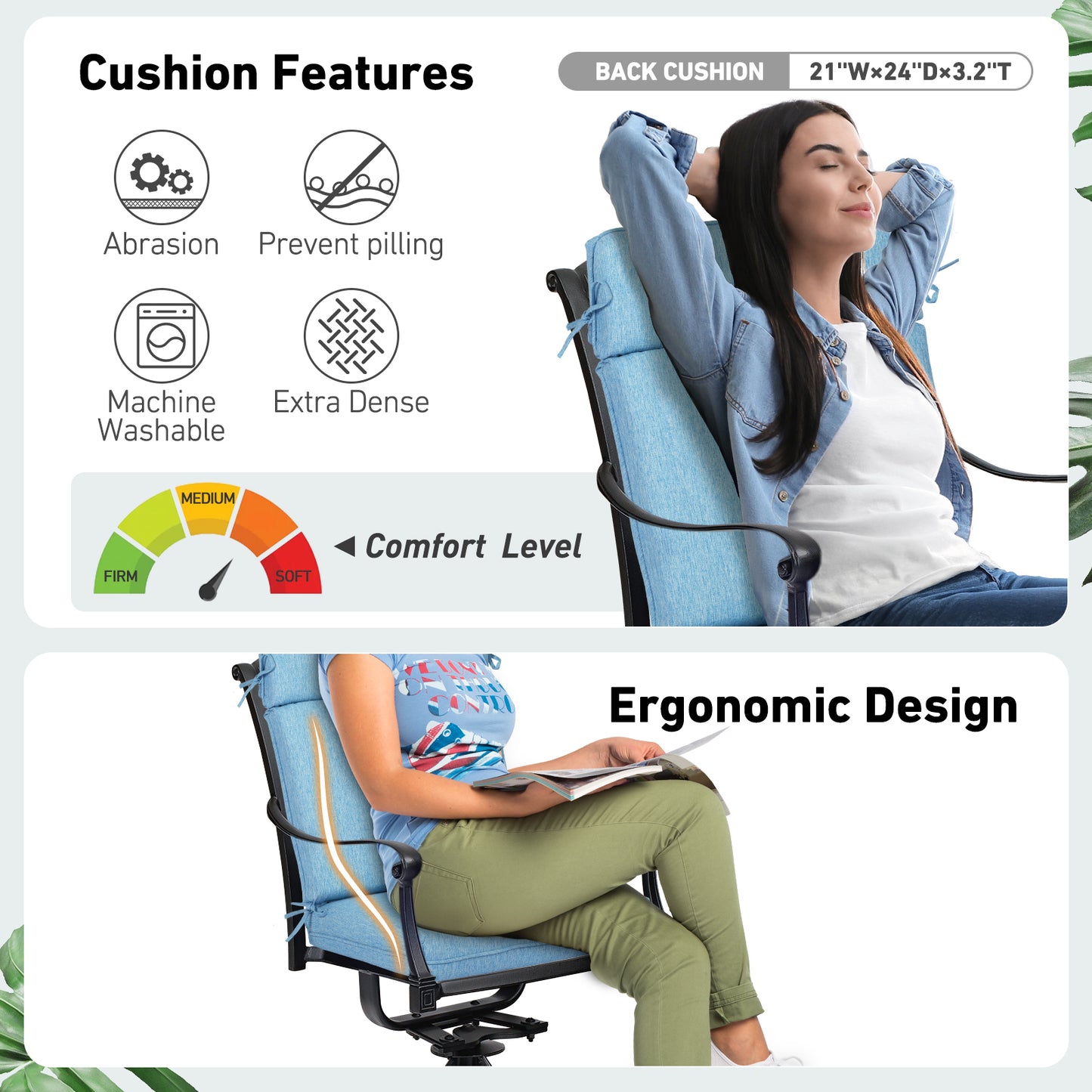Outdoor High Back Dining Chair Cushion Set, Polyester Fabric, TPU Water Repellent Coating, Lake Blue Aoodor