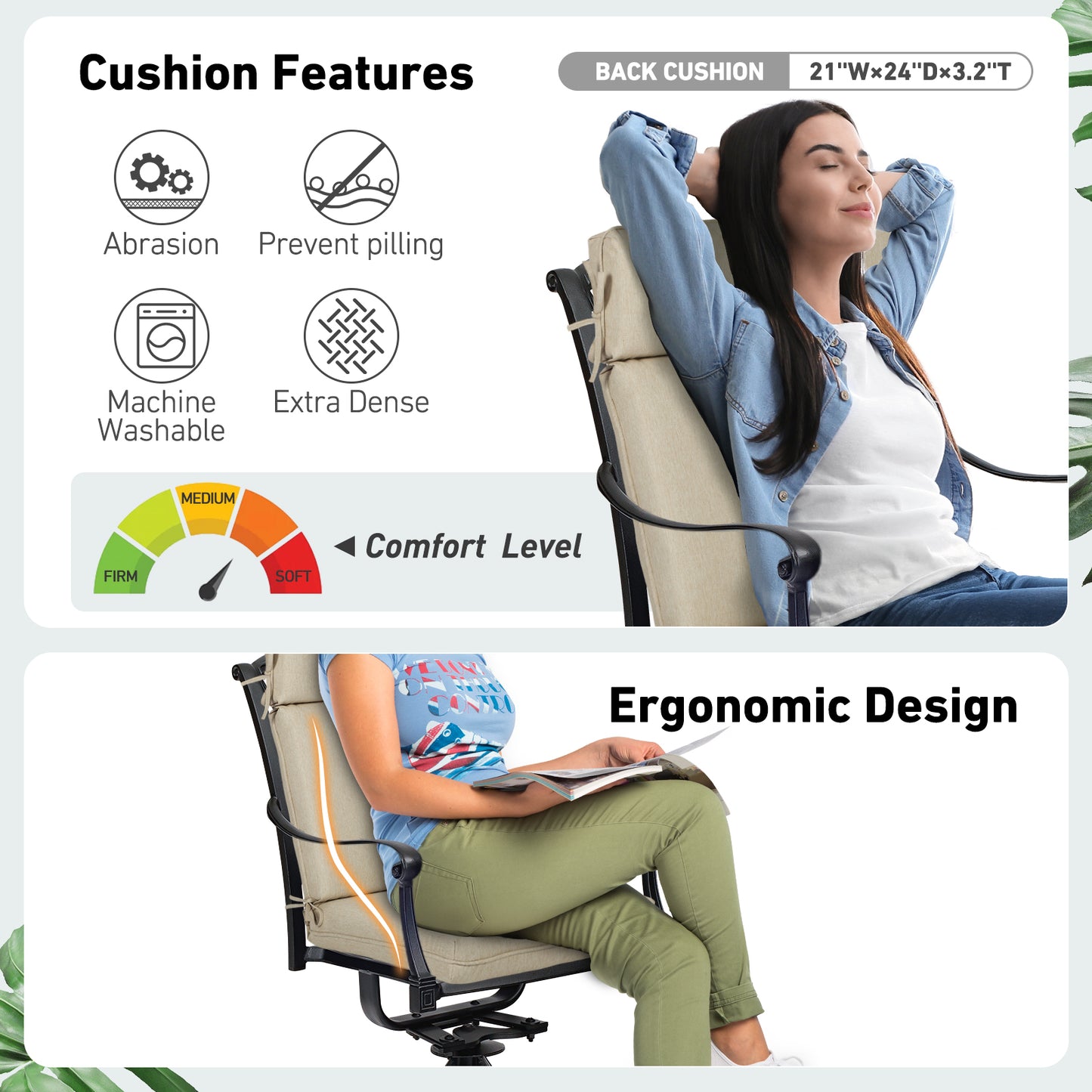 Outdoor High Back Dining Chair Cushion Set, Polyester Fabric, TPU Water Repellent Coating, Light Taupe Aoodor