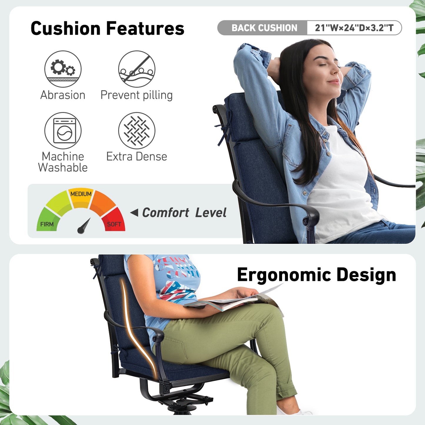 Outdoor High Back Dining Chair Cushion Set, Polyester Fabric, TPU Water Repellent Coating, Navy Blue Aoodor