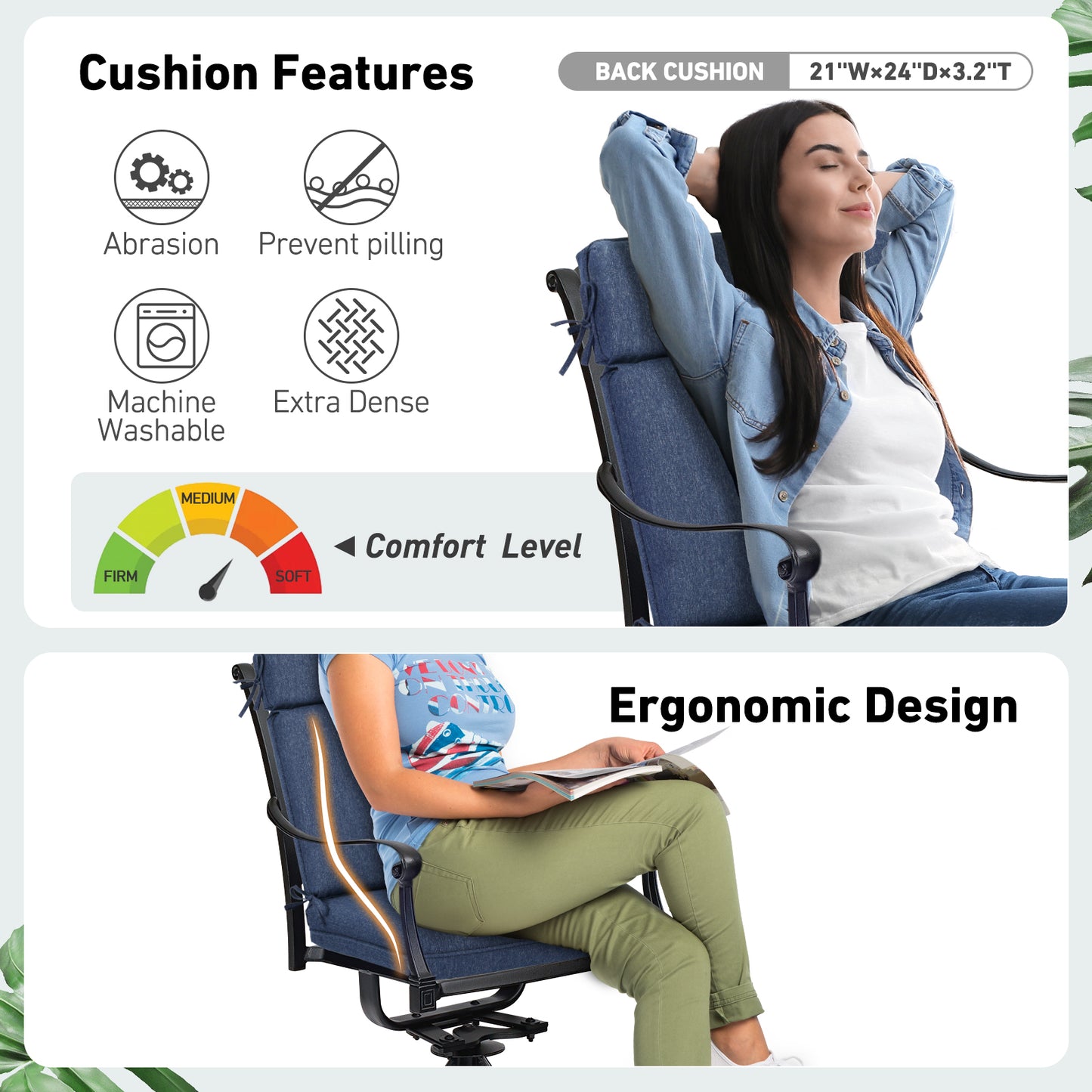 Outdoor High Back Dining Chair Cushion Set, Polyester Fabric, TPU Water Repellent Coating, Navy Blue Aoodor