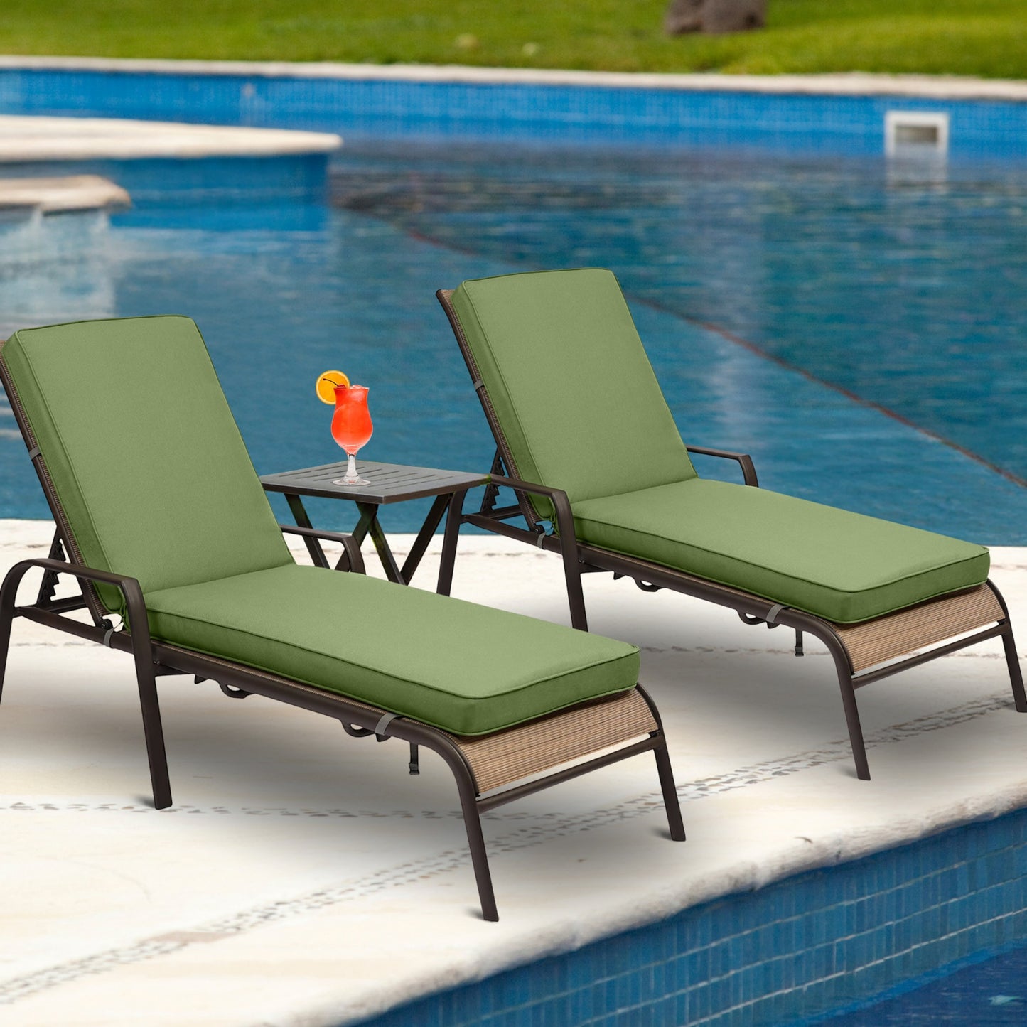 72x21x3 inch Patio Chaise Lounger Cushions Set of 2 - Green