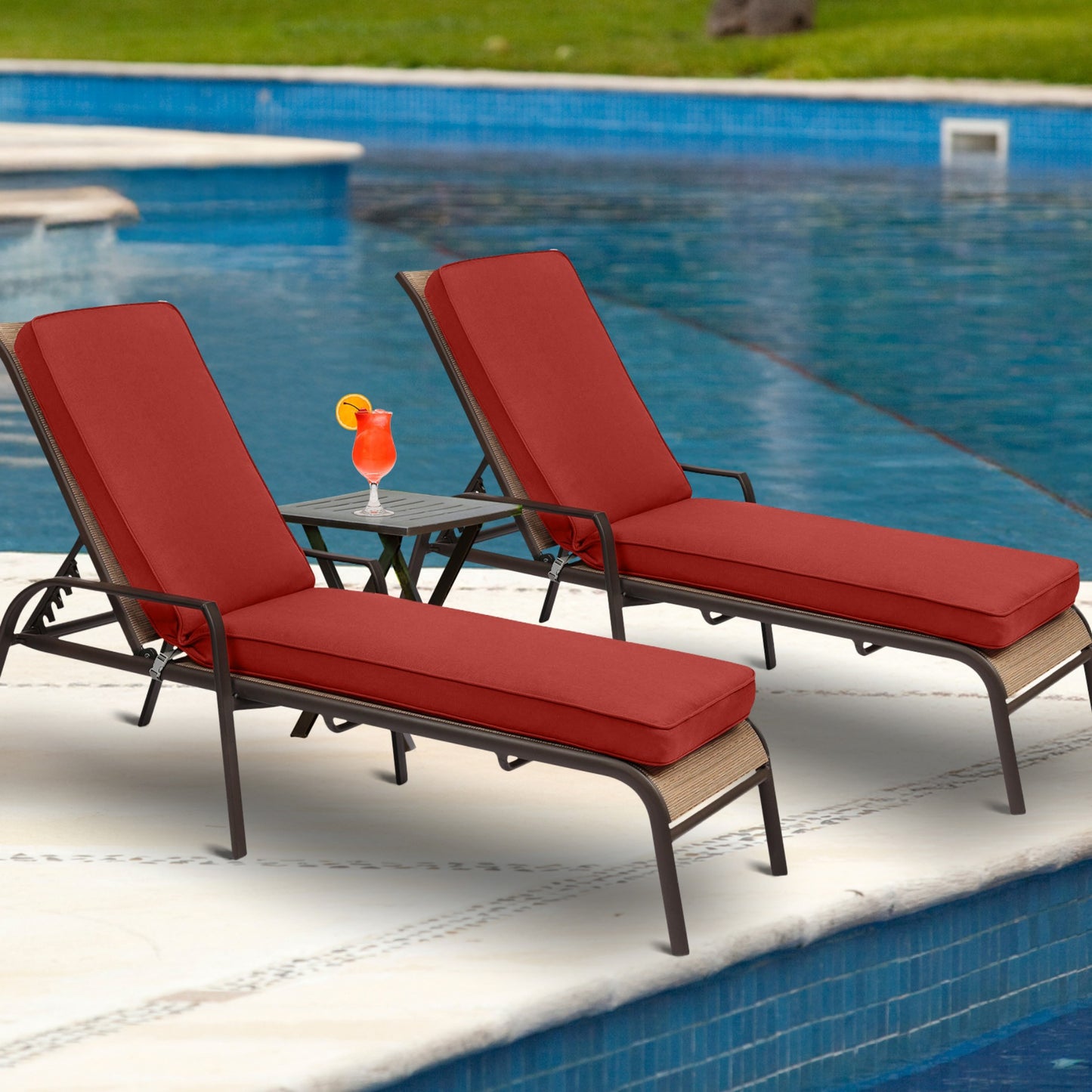 72x21x3 inch Patio Chaise Lounger Cushions Set of 2 - Wine Red Aoodor