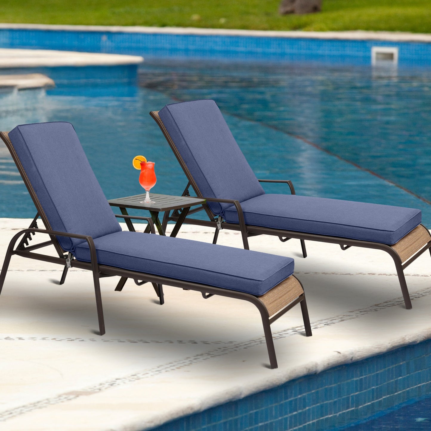 72x21x3 inch Patio Chaise Lounger Cushions Set of 2 - Dark Blue