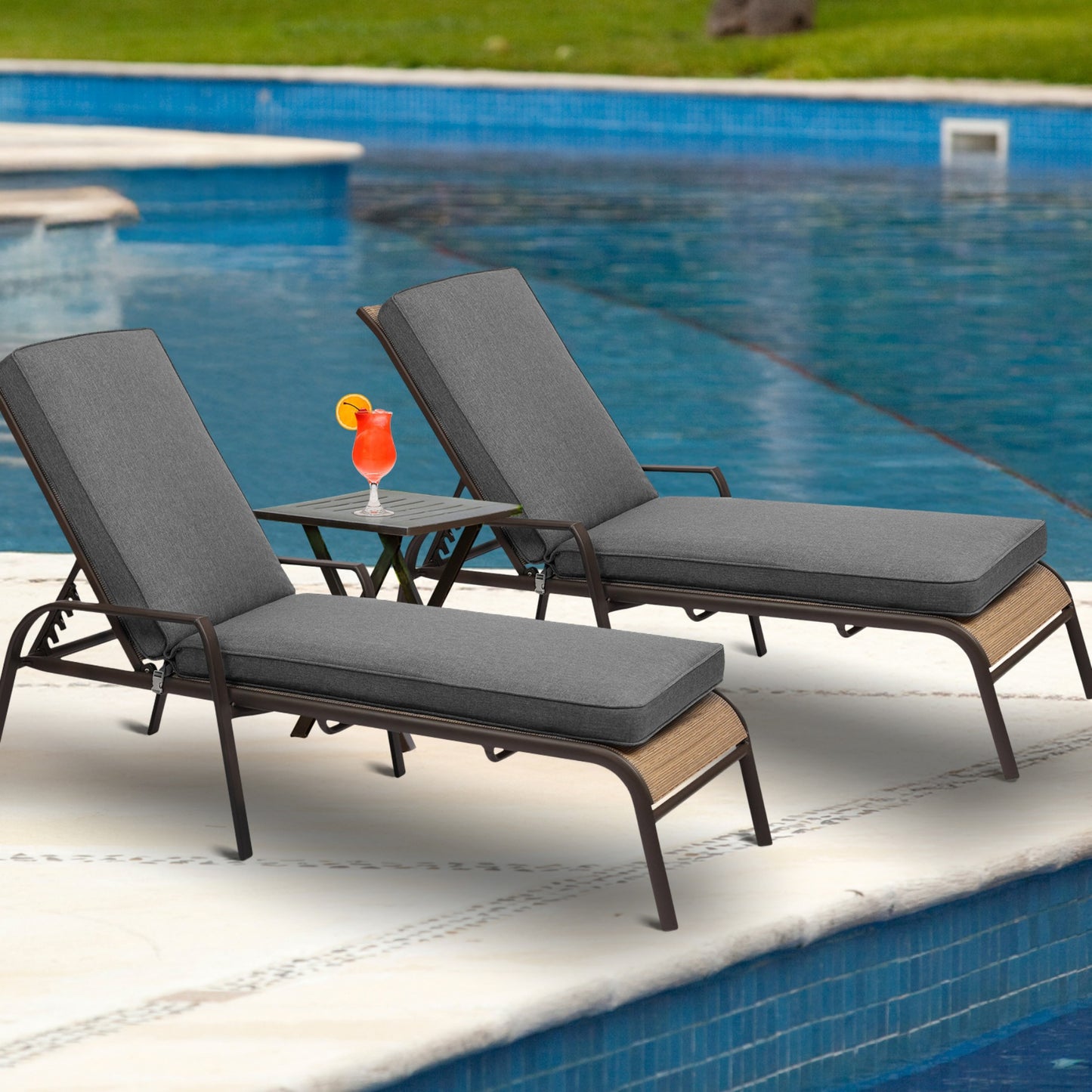 72x21x3 inch Patio Chaise Lounger Cushions Set of 2 - Charcoal