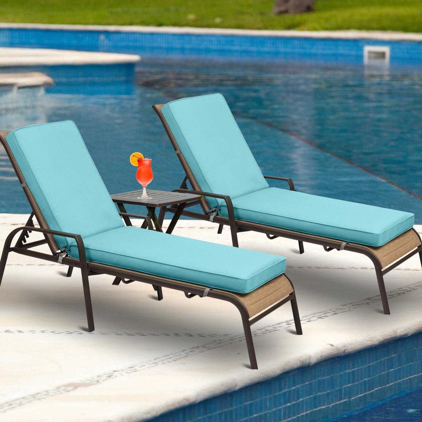 72x21x3 inch Patio Chaise Lounger Cushions Set of 2 - Blue Aoodor