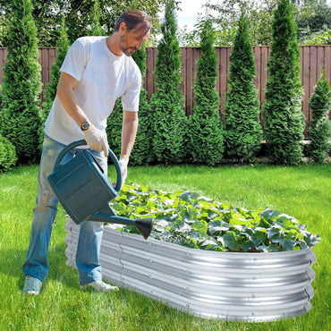 71 L x 24 W x 12 H inch Galvanized Raised Garden Bed Kit, Outdoor Garden Planter Oval Large Boxes for Vegetables, Flowers, Herbs - Silver Aoodor