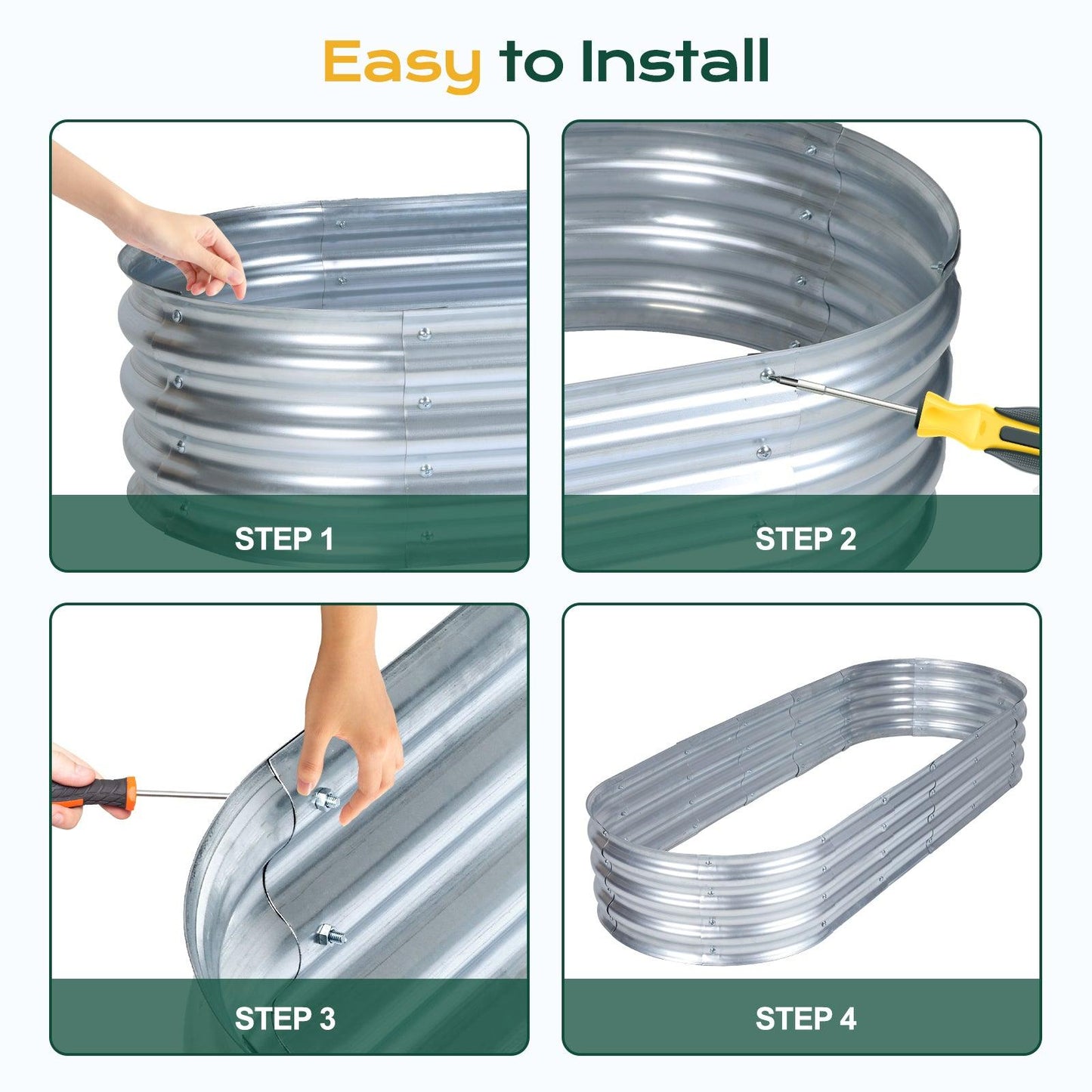 71(L)x24(W)x12(H)inch Galvanized Raised Garden Bed Kit, Outdoor Garden Planter Oval Large Boxes for Vegetables, Flowers, Herbs - Silver Aoodor