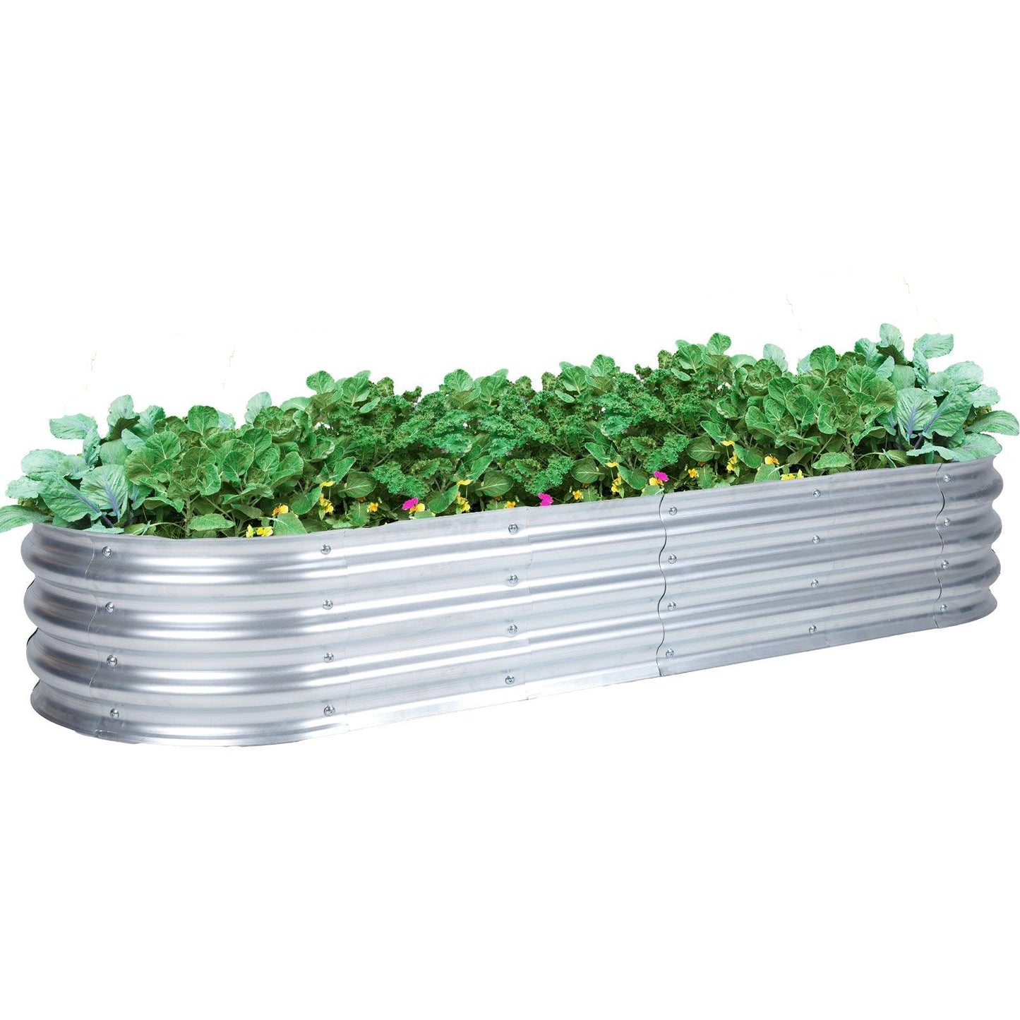 71(L)x24(W)x12(H)inch Galvanized Raised Garden Bed Kit, Outdoor Garden Planter Oval Large Boxes for Vegetables, Flowers, Herbs - Silver Aoodor