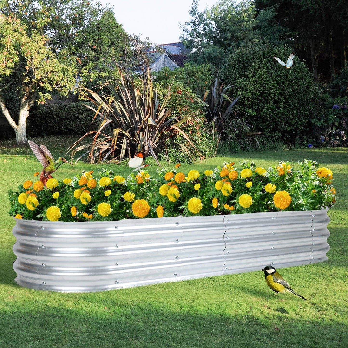 71(L)x24(W)x12(H)inch Galvanized Raised Garden Bed Kit, Outdoor Garden Planter Oval Large Boxes for Vegetables, Flowers, Herbs - Silver Aoodor
