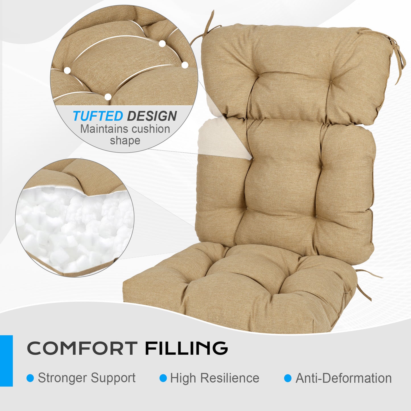 Tufted Outdoor High Back Chair Cushions Patio Rocking Pads for Furniture, Brown