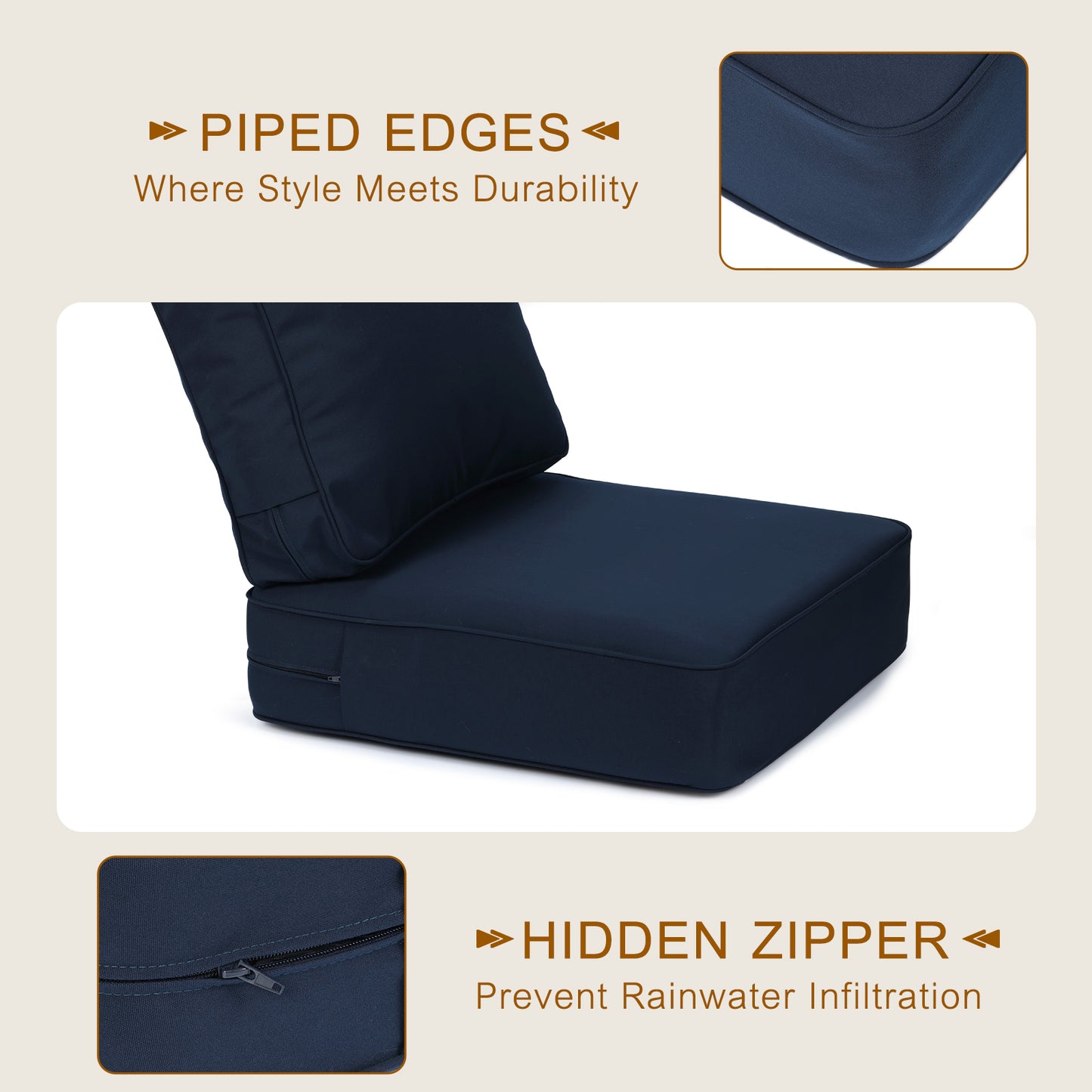 Premium Sunbrella Fabric Outdoor Patio Chair Cushions Set, Canvas Navy Aoodor