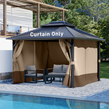 Outdoor Gazebo Curtains, 4 Panels Privacy Sidewall Replacement (Curtain Only) - Sand Yellow and Brown