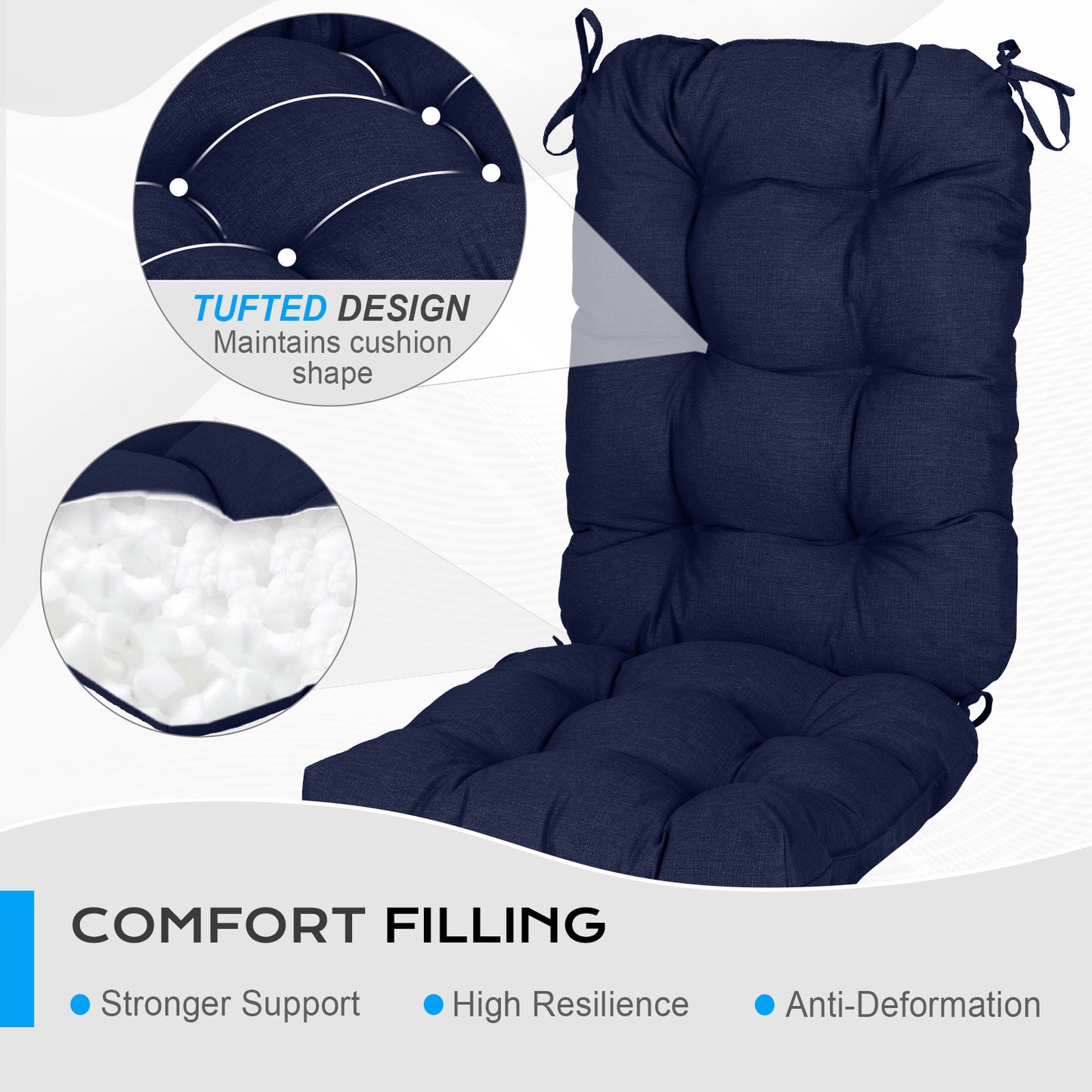 Tufted Outdoor High Back Chair Cushions Patio Replacement Cushion, Dark Blue