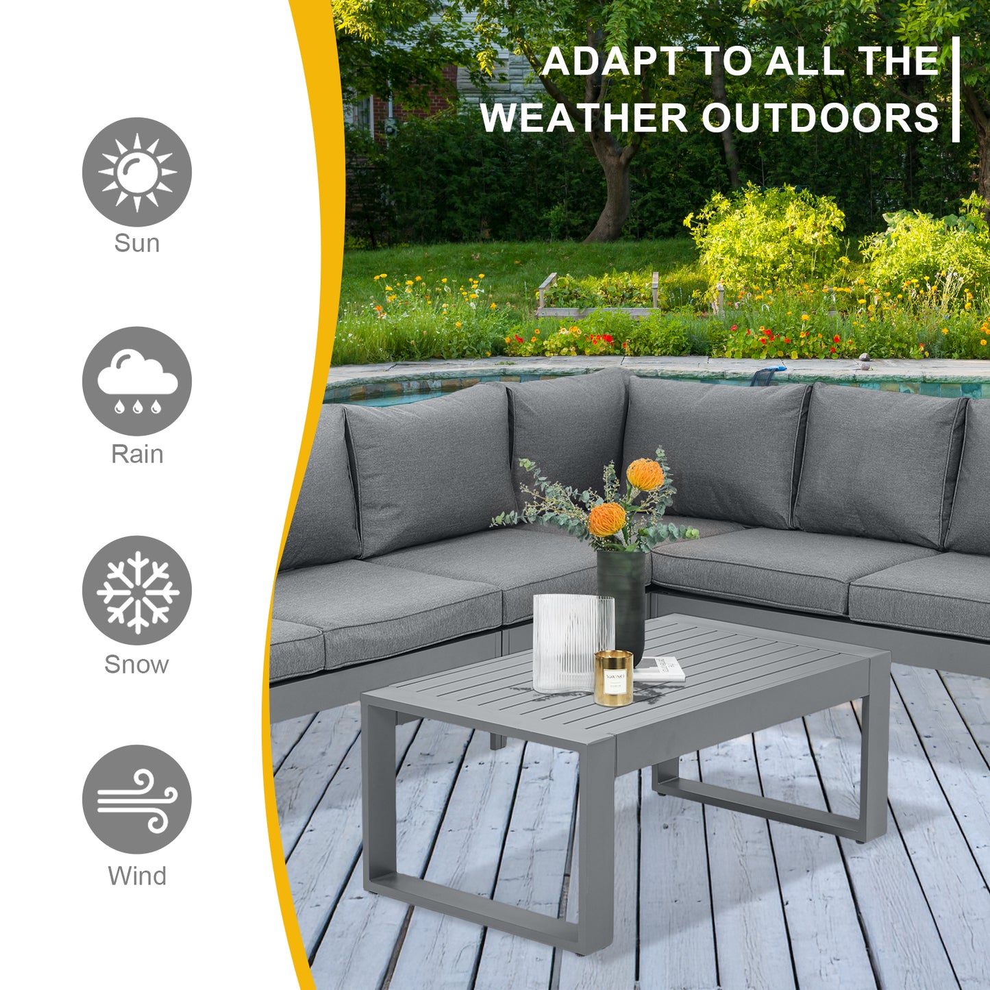 39.3x23x16 inch Aluminum Outdoor Coffee Table Aoodor
