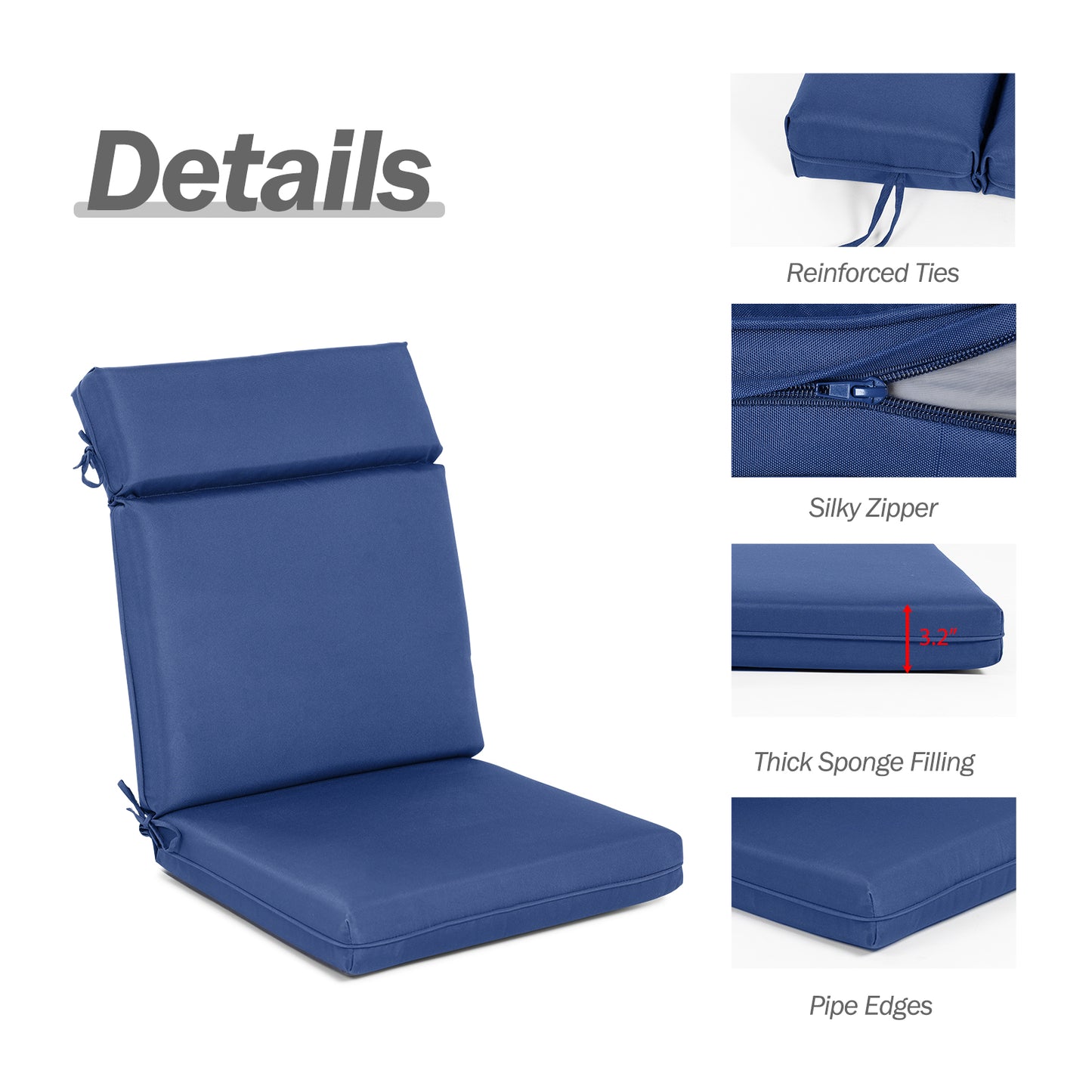 Outdoor Polyester High Back Dining Chair Cushion Set - Navy Blue