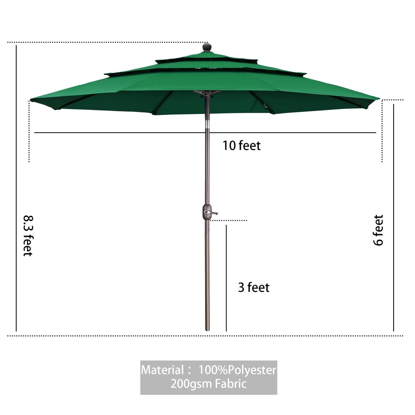 3 Tier 10ft. Patio Umbrella - Market Umbrella with Crank (No Base)