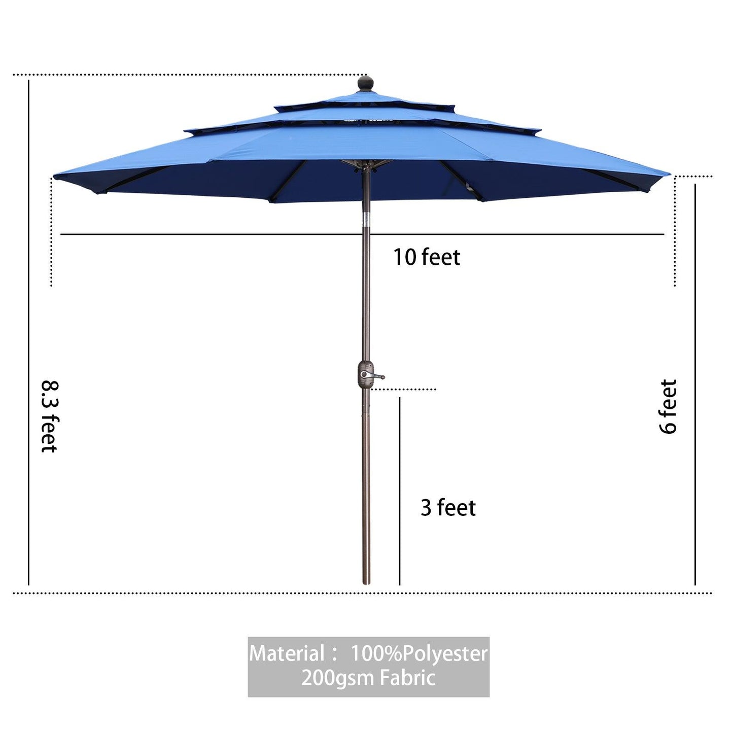3 Tier 10ft. Patio Umbrella - Market Umbrella with Crank (No Base)