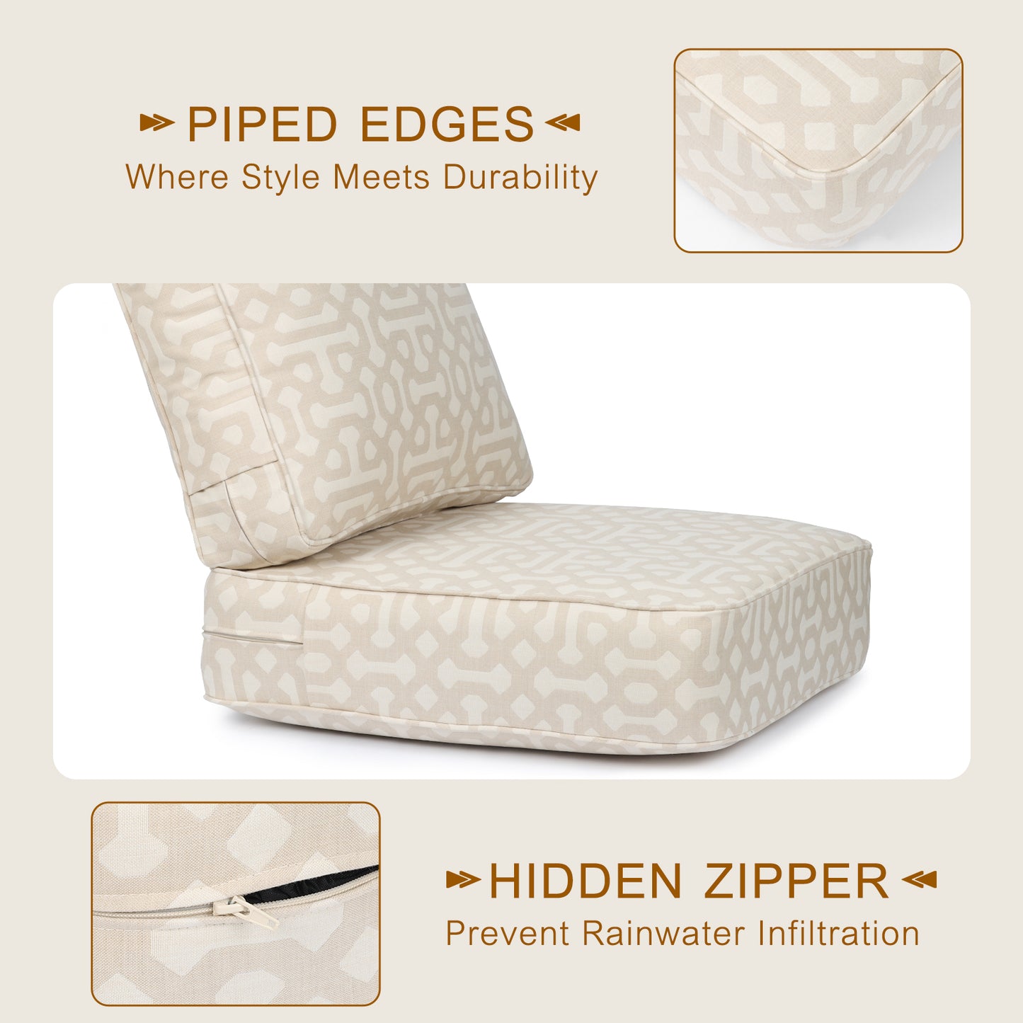 Aoodor Premium Sunbrella Outdoor Patio Chair Cushions Set, Beige