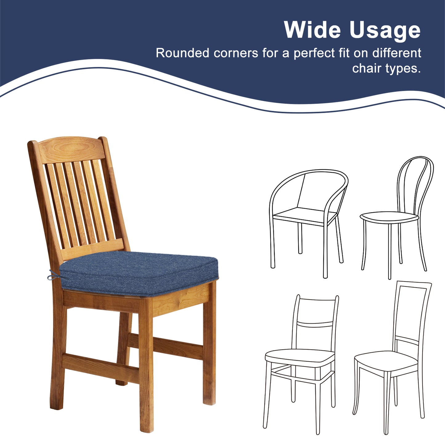 Outdoor Dining Chair Cushions Set, Patio Chair Pads with Ties, Navy Blue