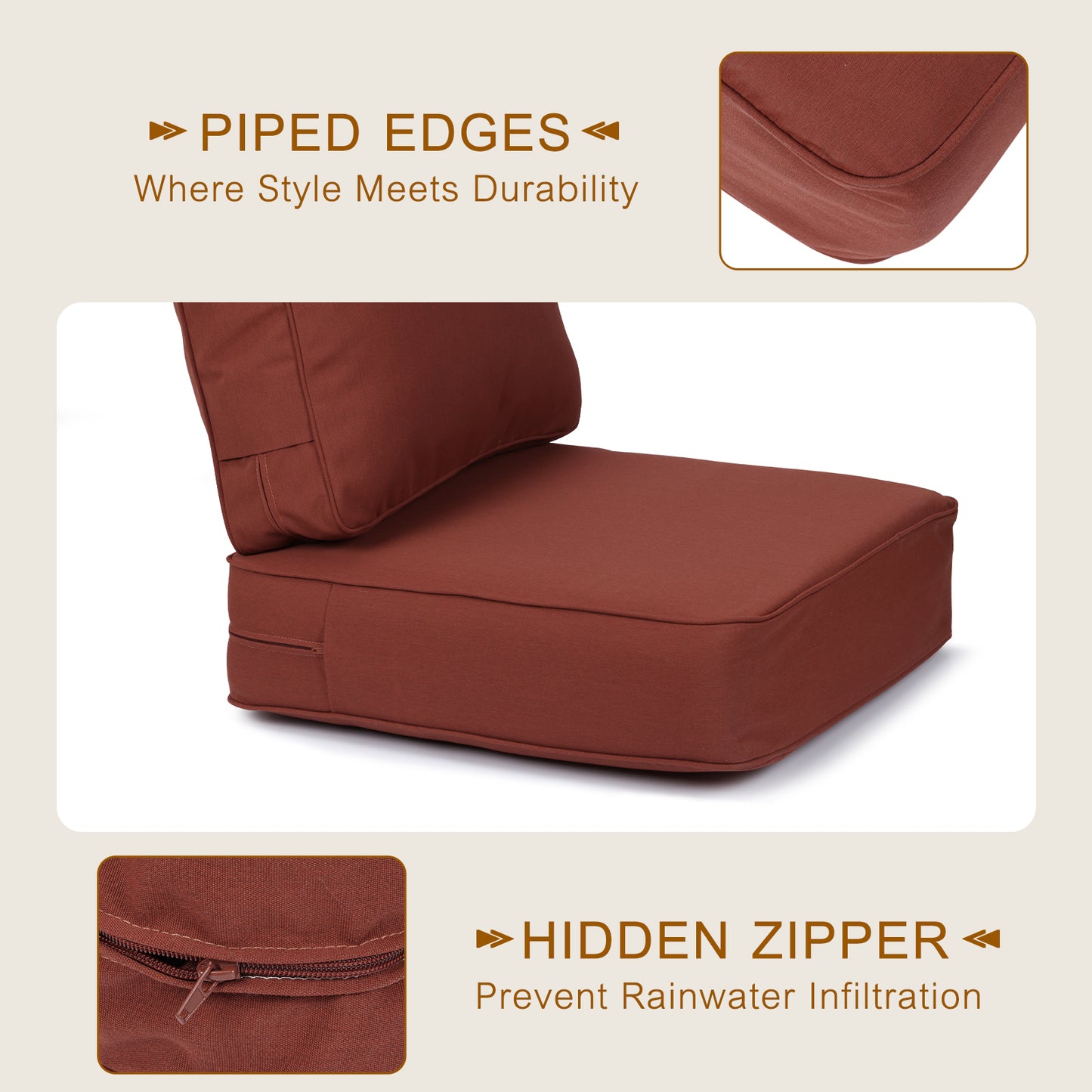 Premium Sunbrella Fabric Outdoor Patio Chair Cushions Set, Canvas Henna Aoodor