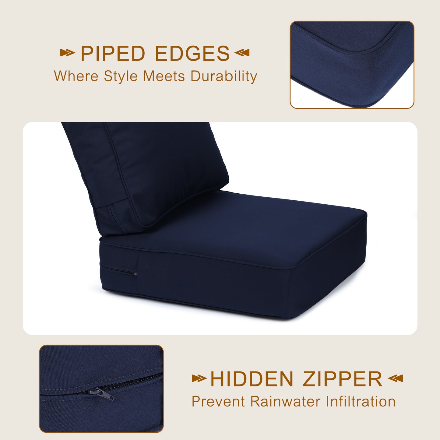 Aoodor Premium Sunbrella Outdoor Patio Chair Cushions Set, Dark Blue