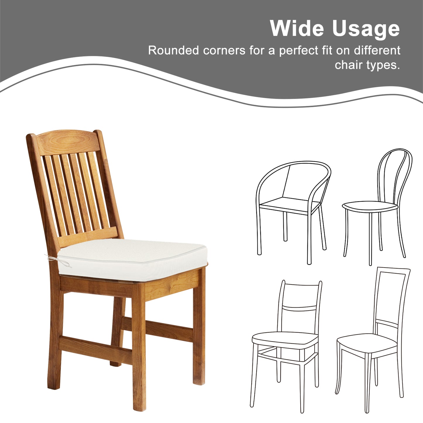 Outdoor Dining Chair Cushions Set, Patio Chair Pads with Ties, Ivory White