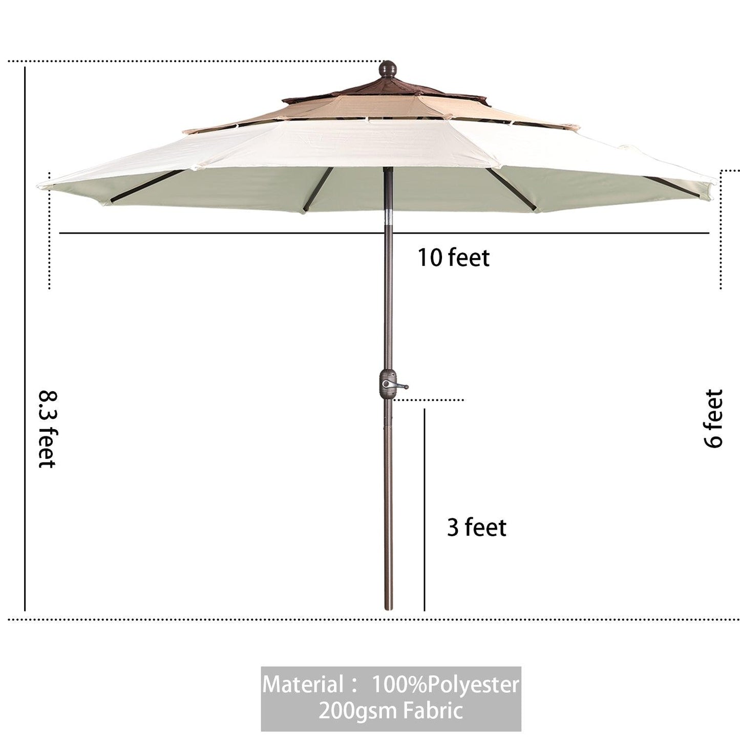 3 Tier 10ft. Patio Umbrella - Market Umbrella with Crank (No Base)