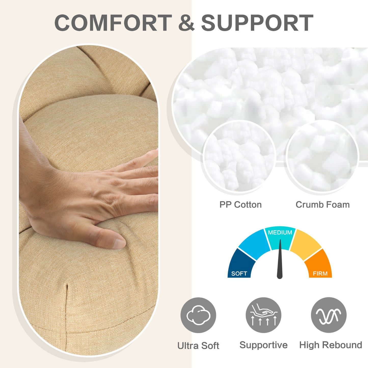 19x19x5 Inch Tufted Outdoor Chair Cushions, Water and Fade Resistant Polyester Dining Chair Pads with Ties - Brown Aoodor
