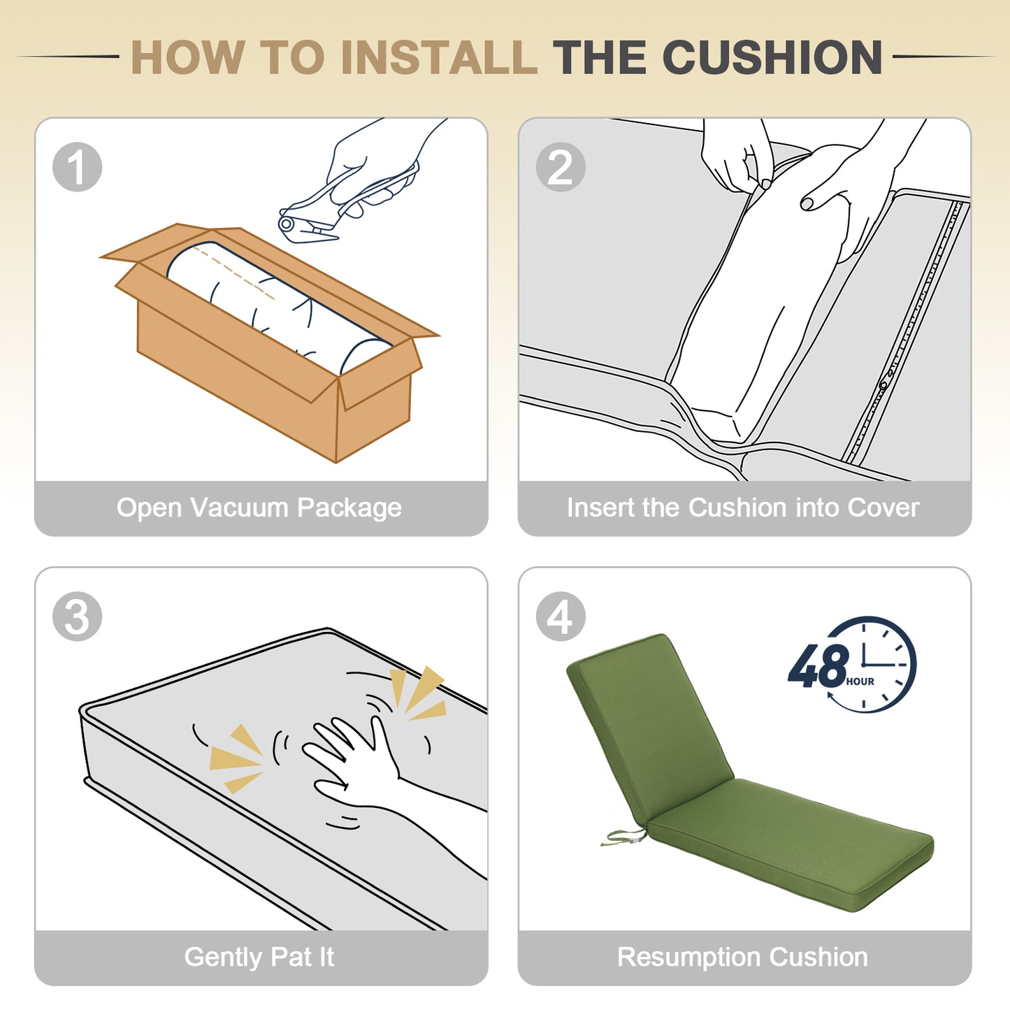 72x21x3 inch Patio Chaise Lounger Cushions Set of 2 - Green